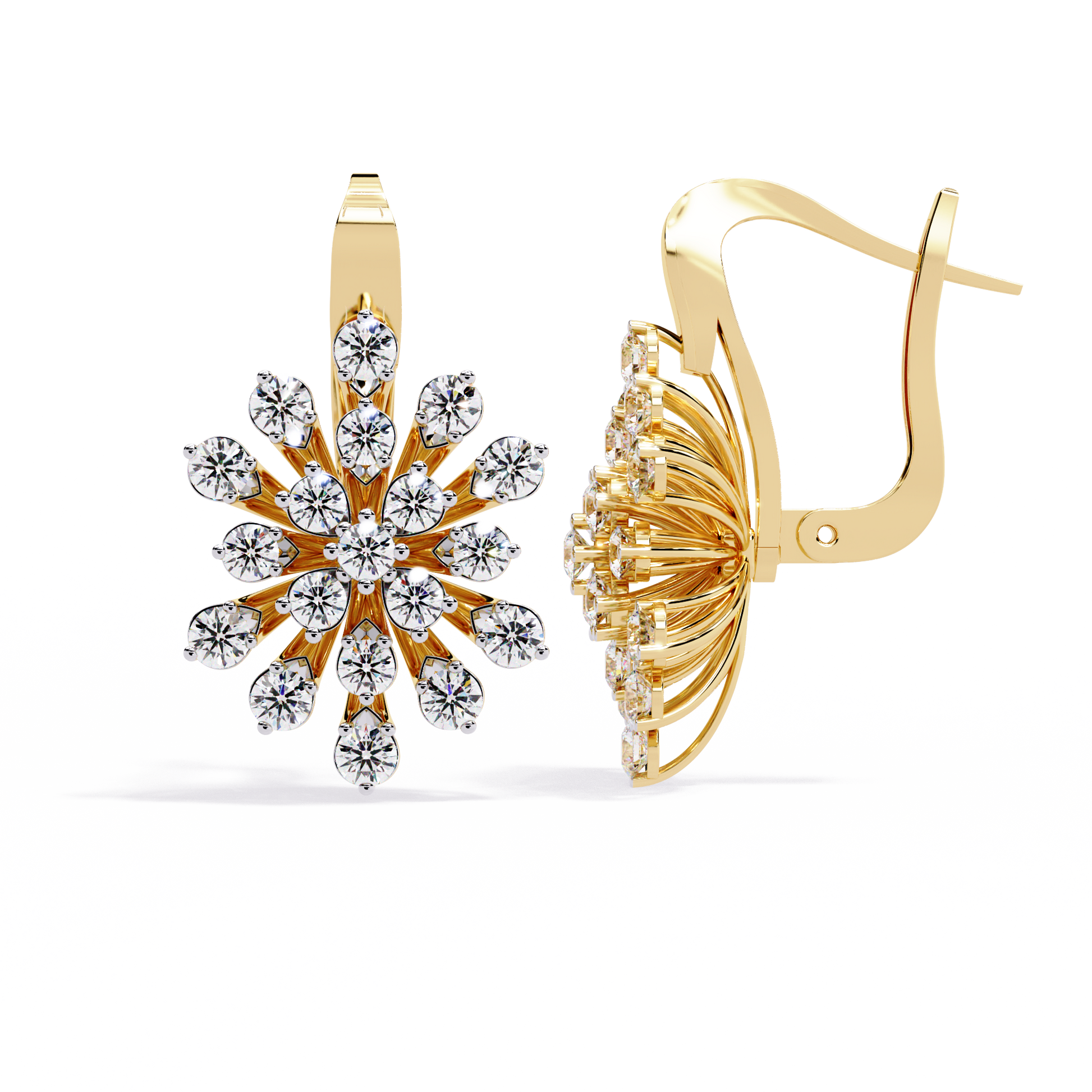 Round Diamond Floral Hoop Earrings for Women