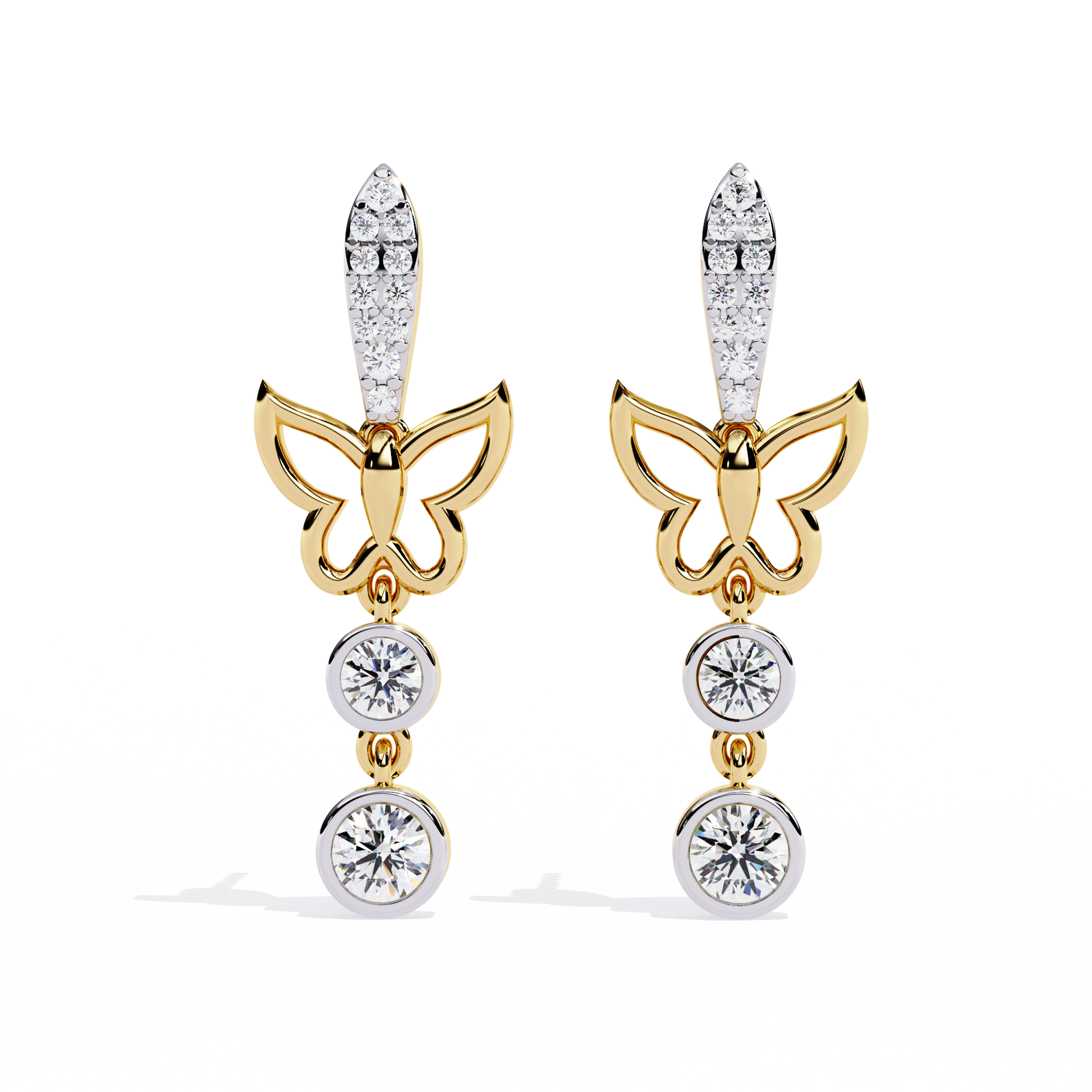 Gold Butterfly Drop Designer Earrings