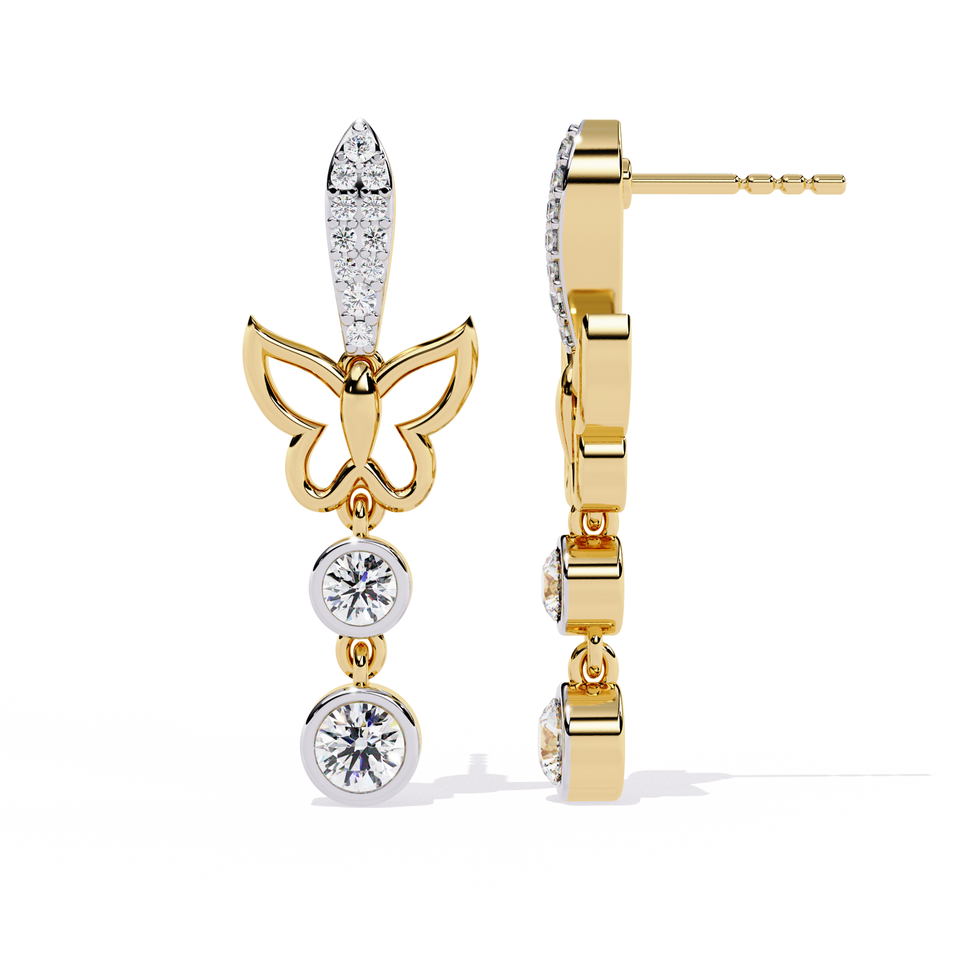 Gold Butterfly Drop Designer Earrings