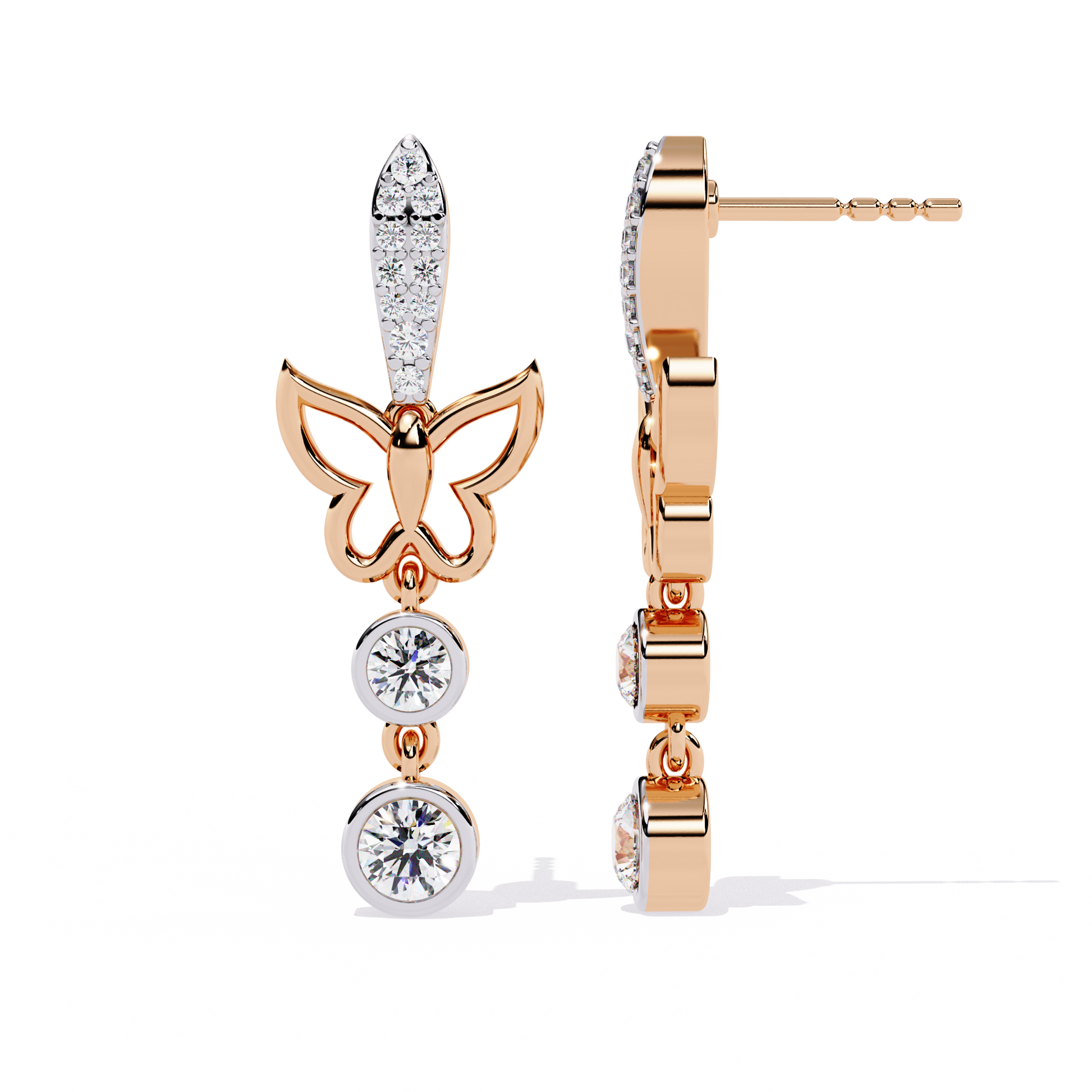 Gold Butterfly Drop Designer Earrings