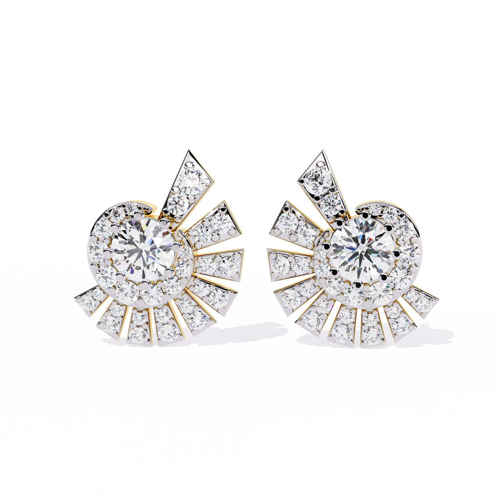 Gold Sunburst Diamond Stud Earrings
