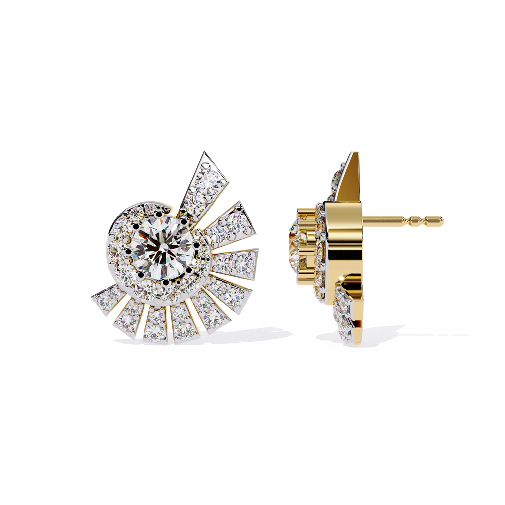 Gold Sunburst Diamond Stud Earrings