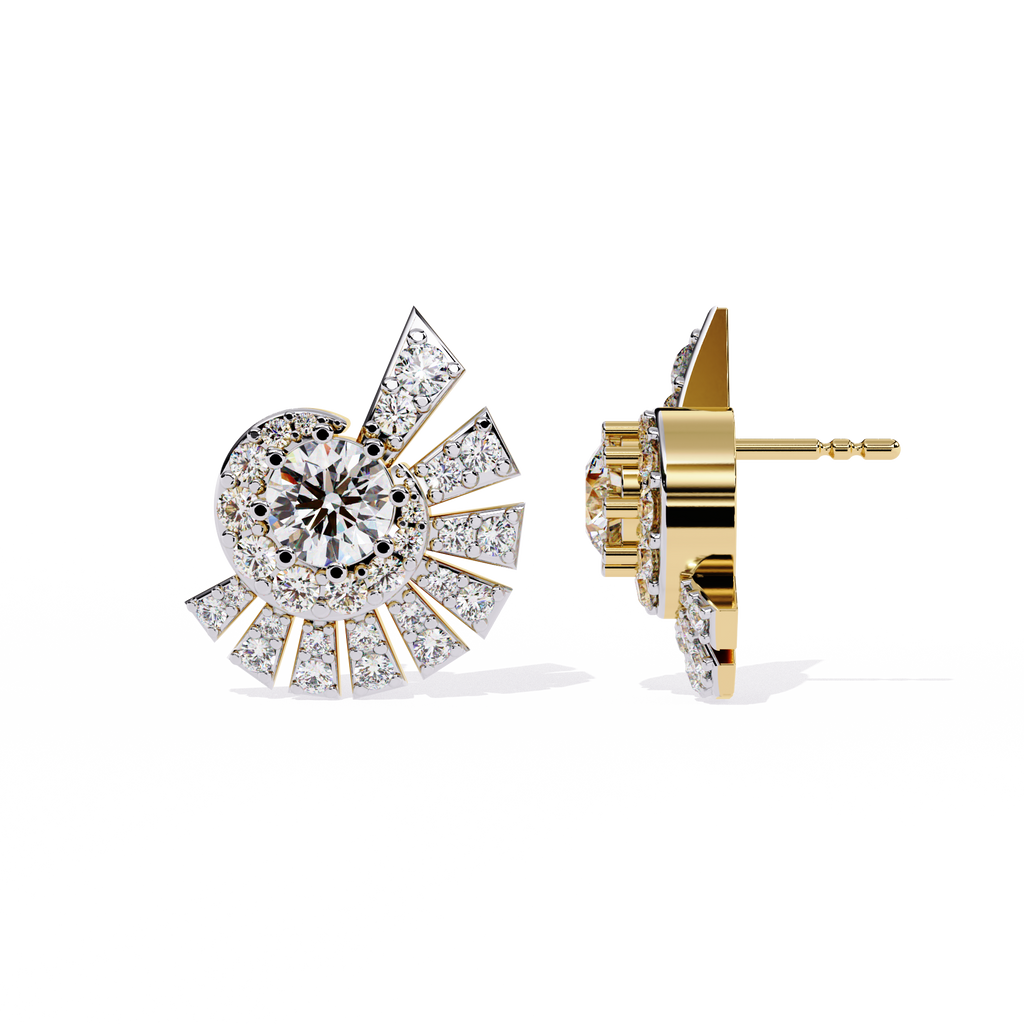 Gold Sunburst Diamond Stud Earrings