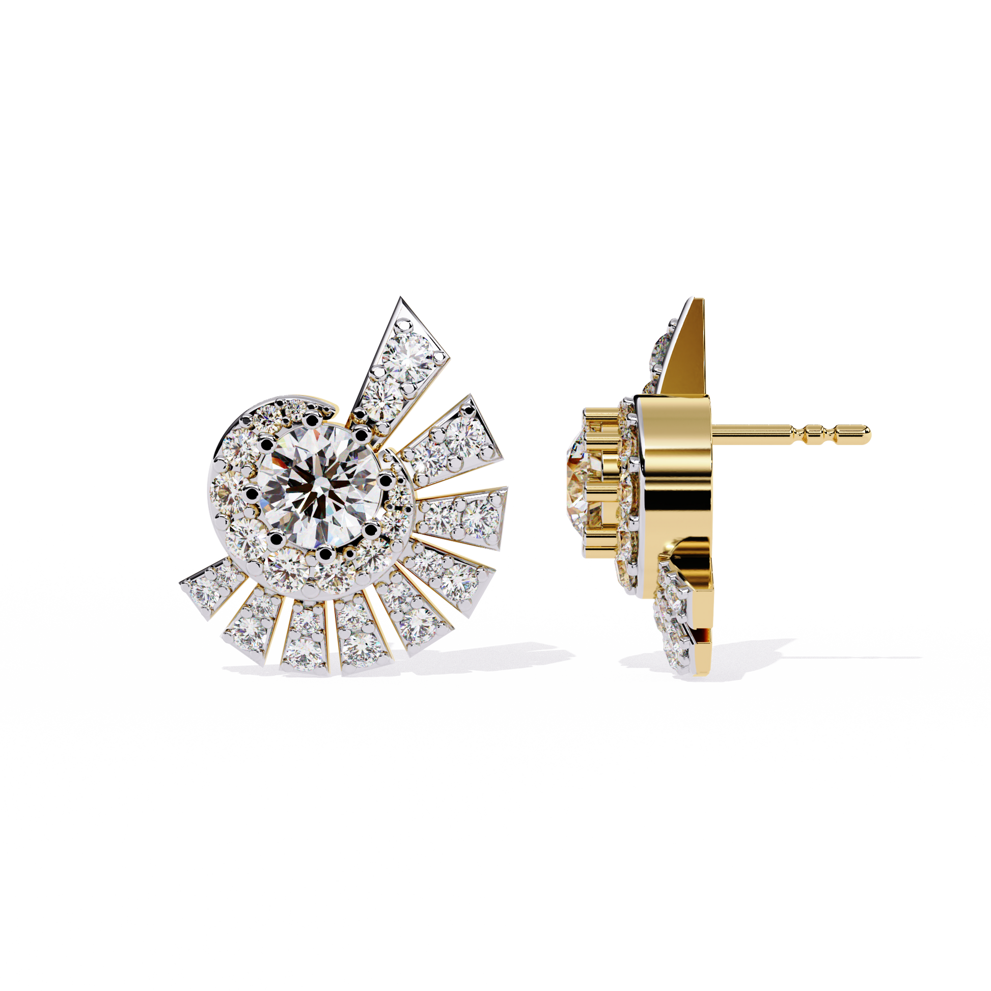 Gold Sunburst Diamond Stud Earrings