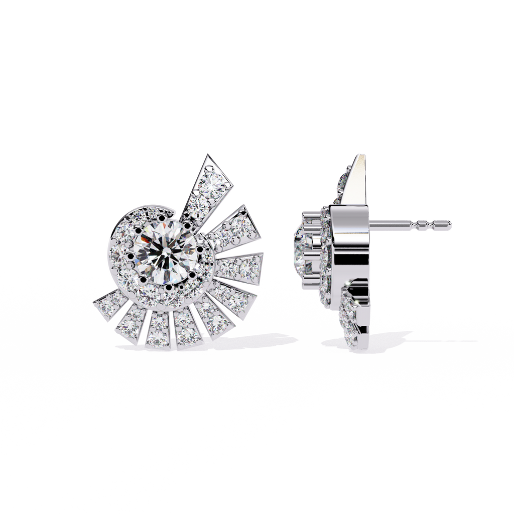 Gold Sunburst Diamond Stud Earrings