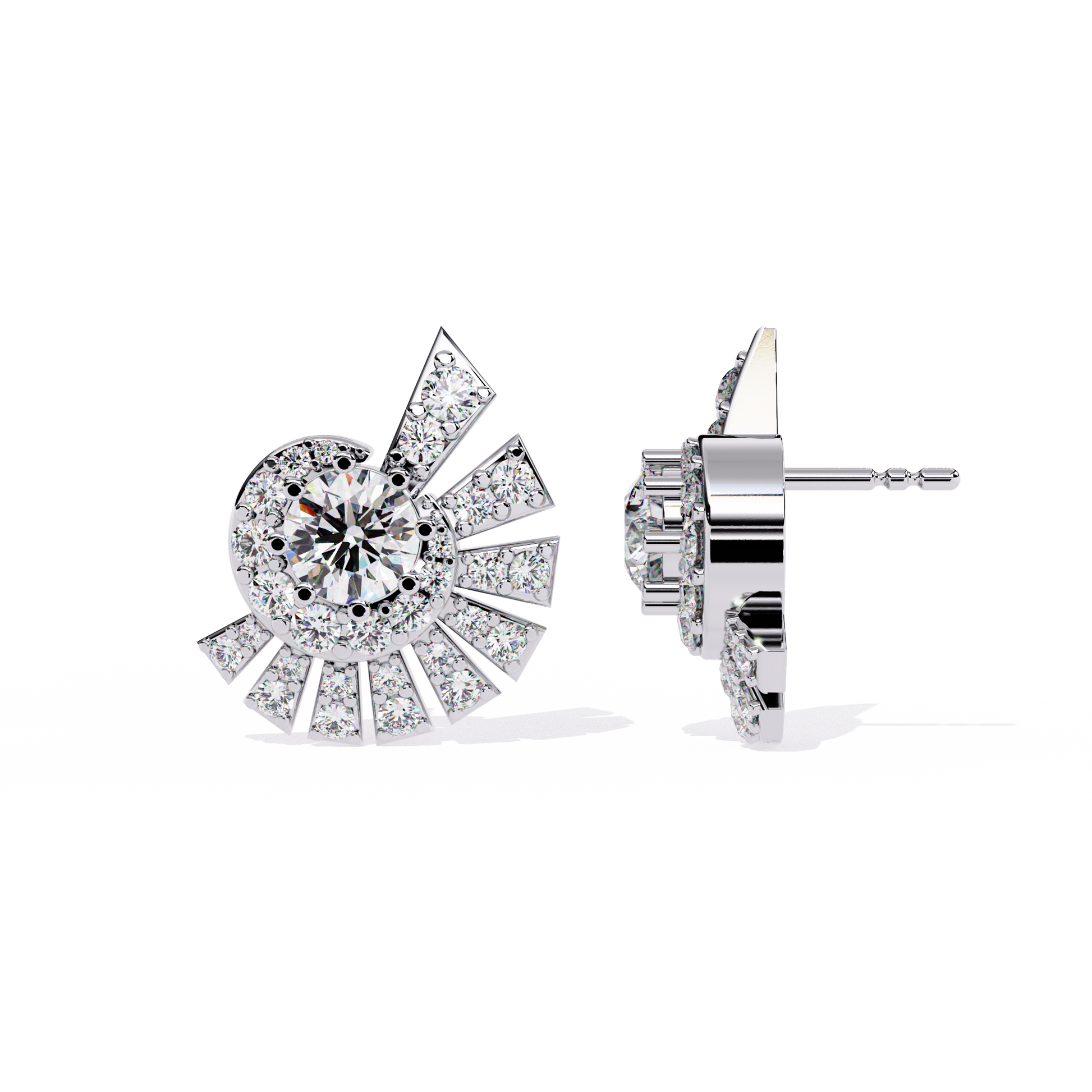 Gold Sunburst Diamond Stud Earrings