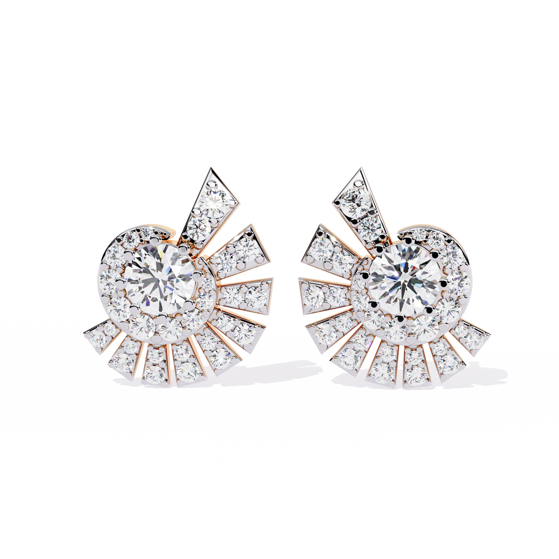 Gold Sunburst Diamond Stud Earrings
