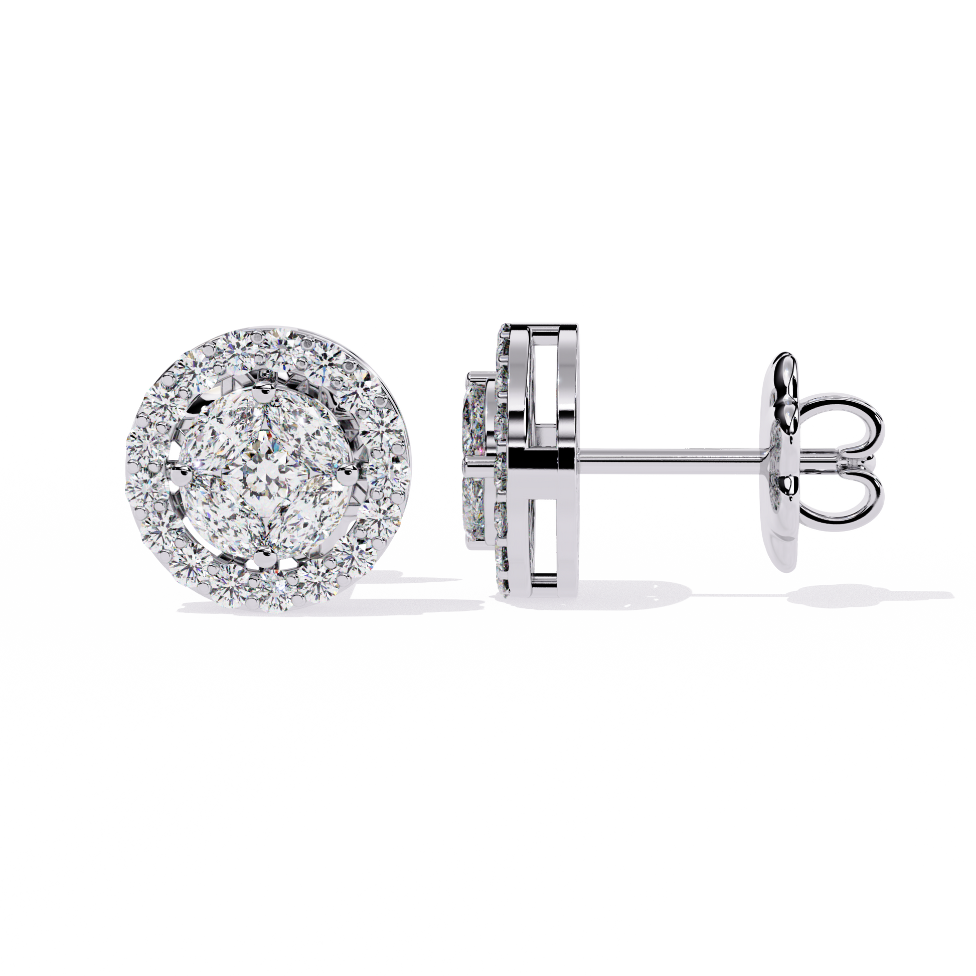 Gold Oval Halo Diamond Stud Earrings