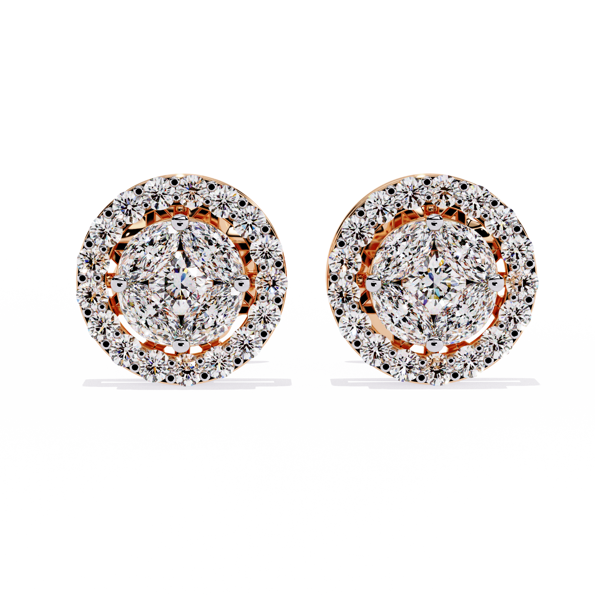 Gold Oval Halo Diamond Stud Earrings