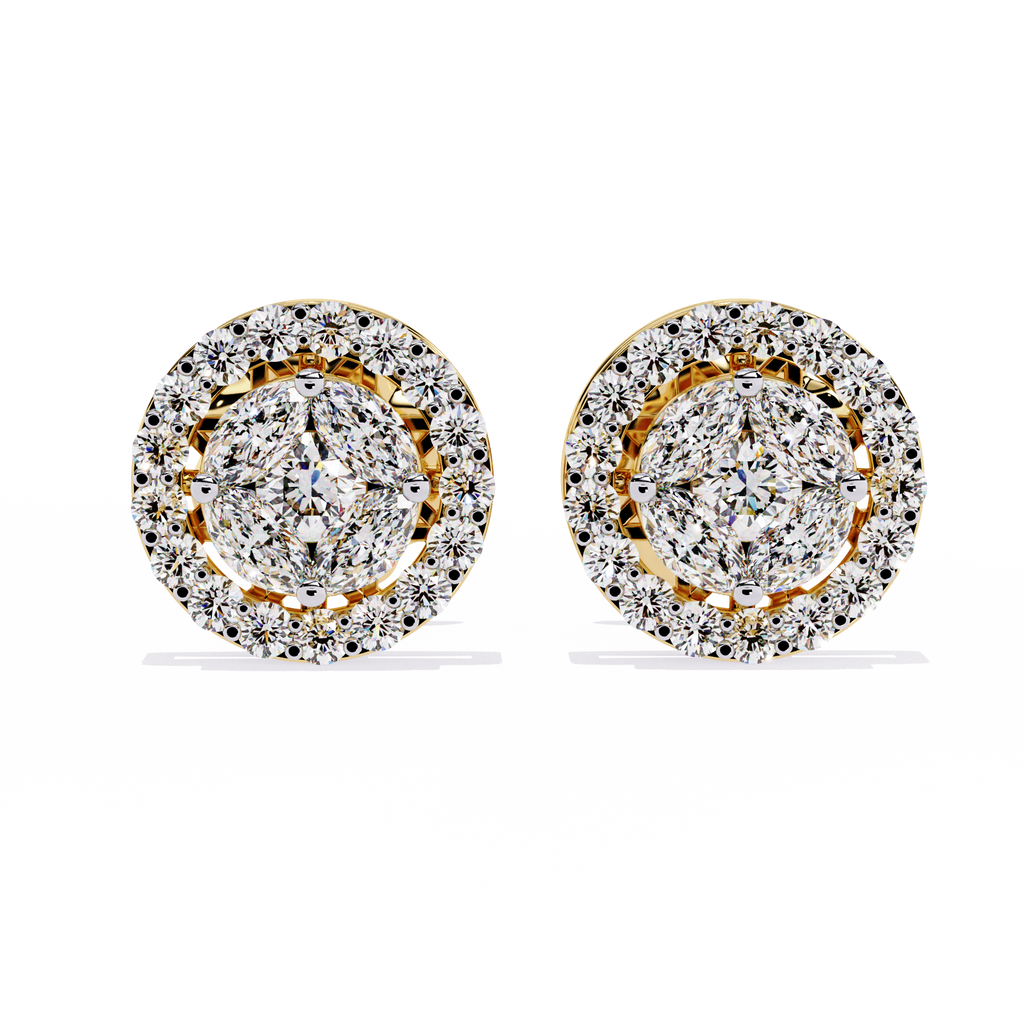 Gold Oval Halo Diamond Stud Earrings