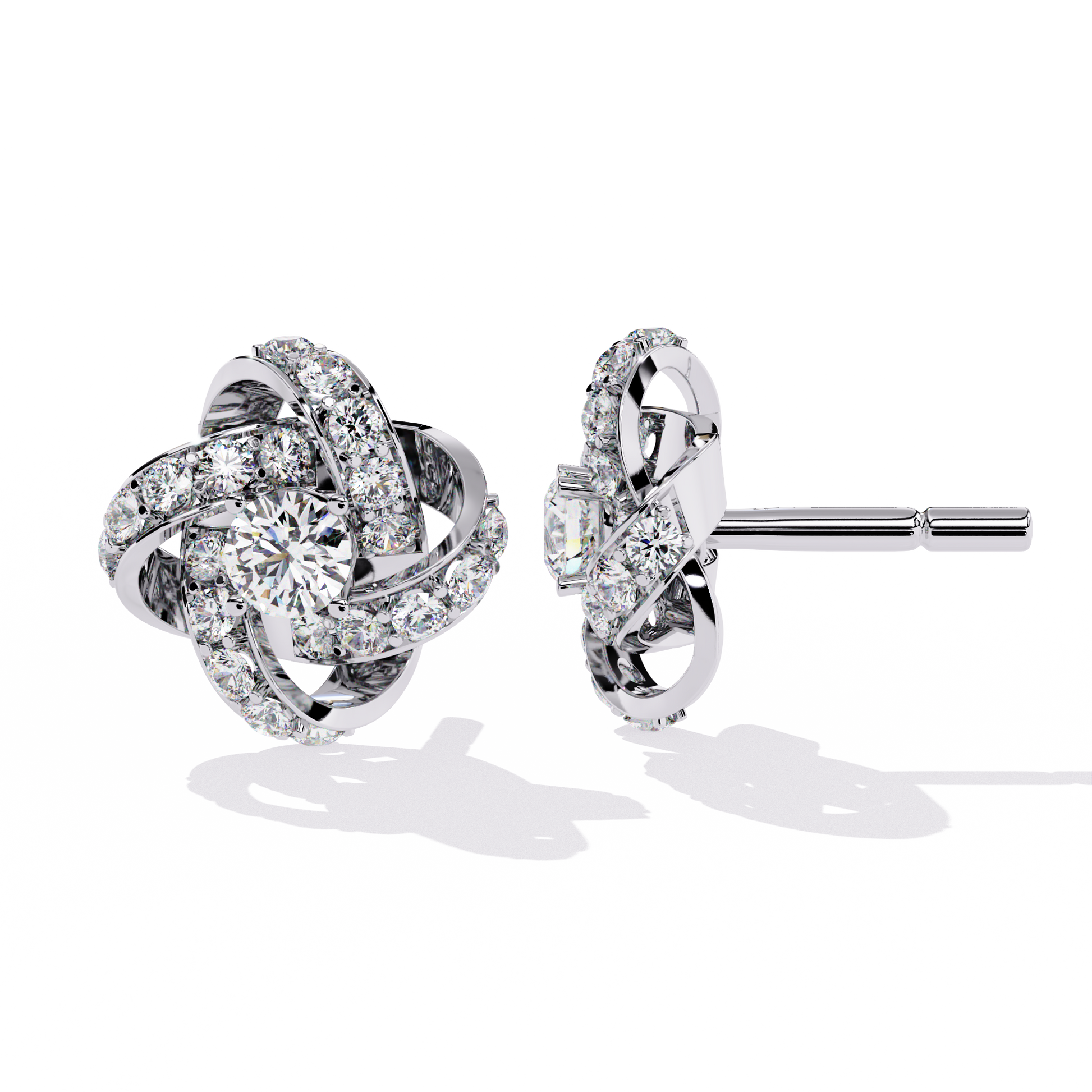 Gold Floral Diamond Stud Earrings