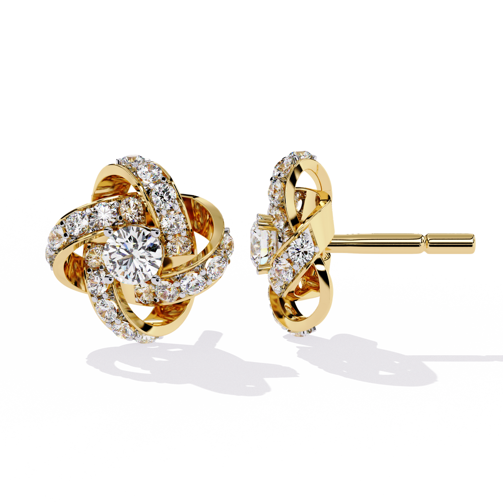 Gold Floral Diamond Stud Earrings