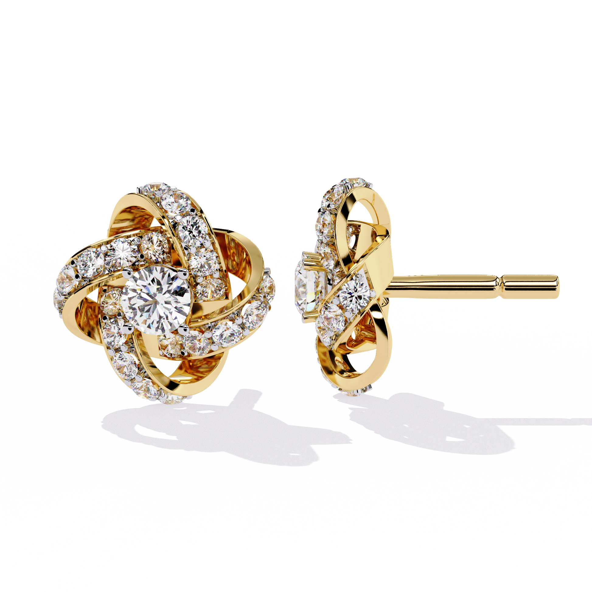 Gold Floral Diamond Stud Earrings