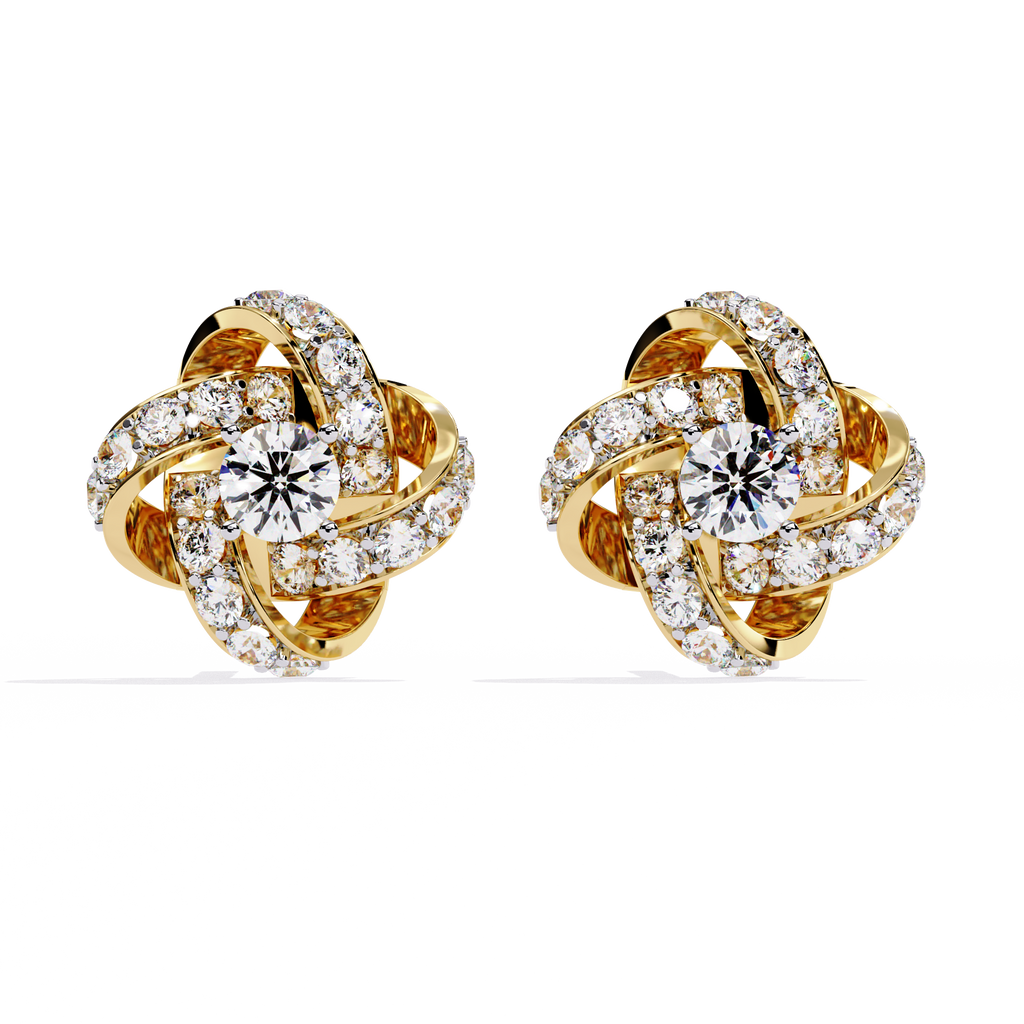 Gold Floral Diamond Stud Earrings