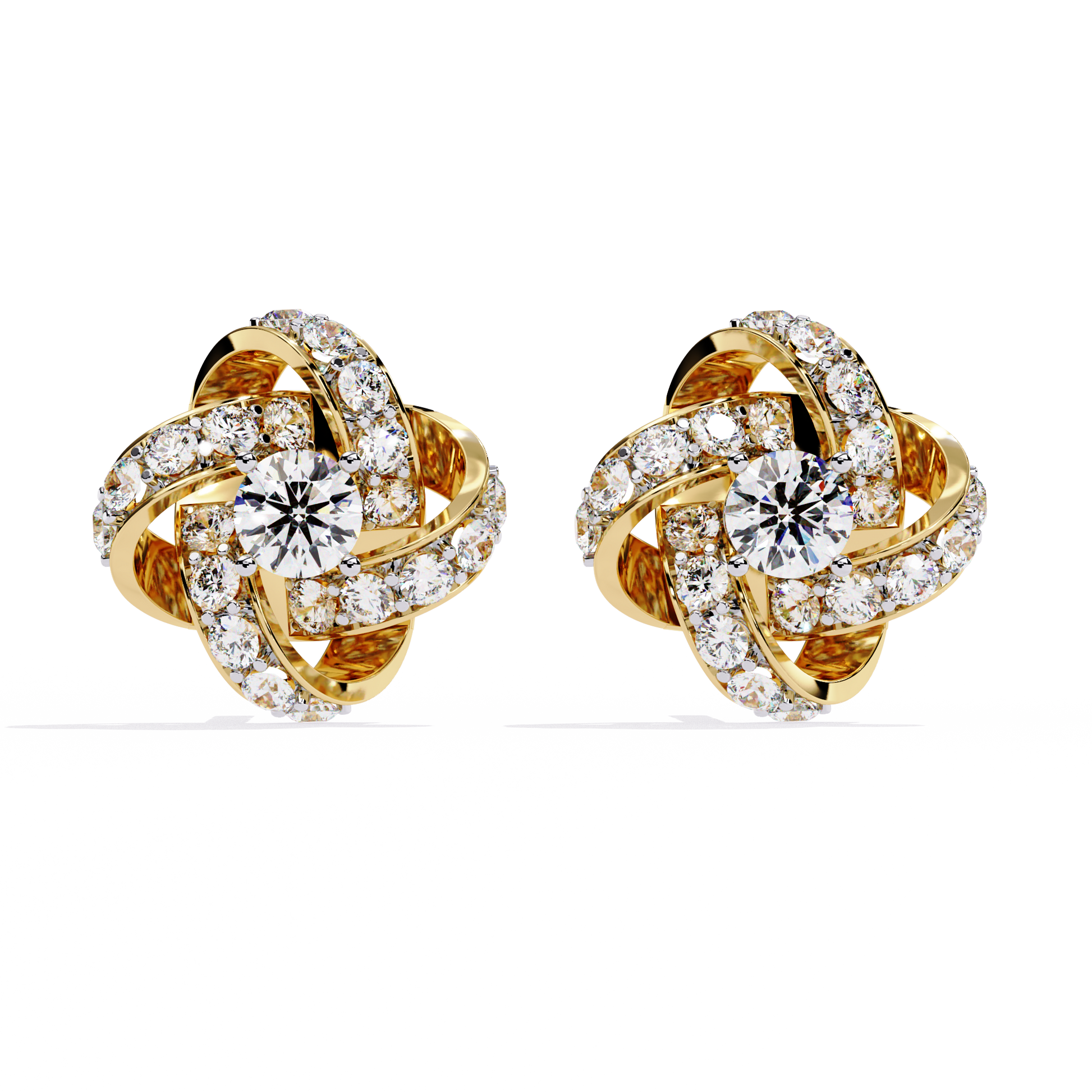 Gold Floral Diamond Stud Earrings
