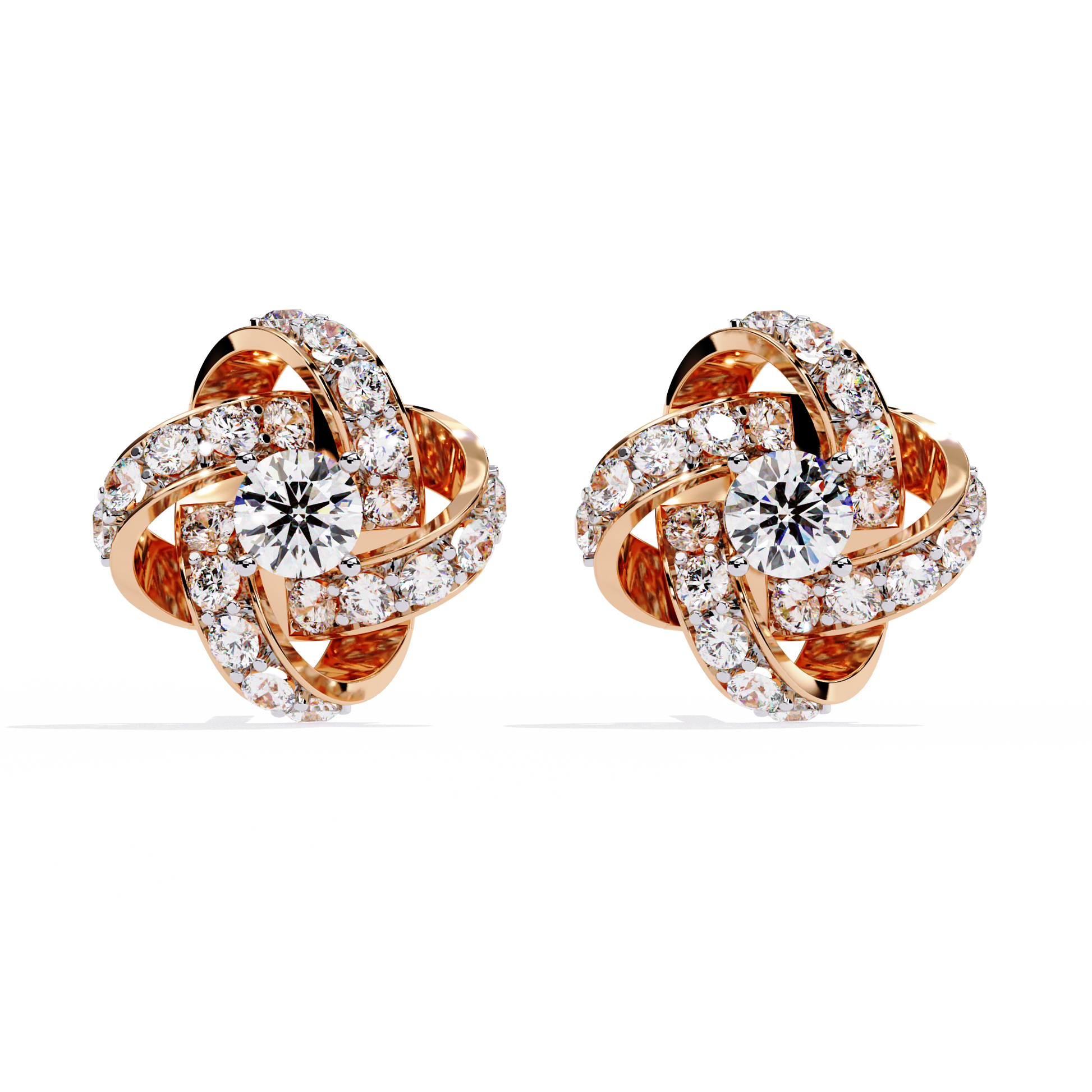 Gold Floral Diamond Stud Earrings