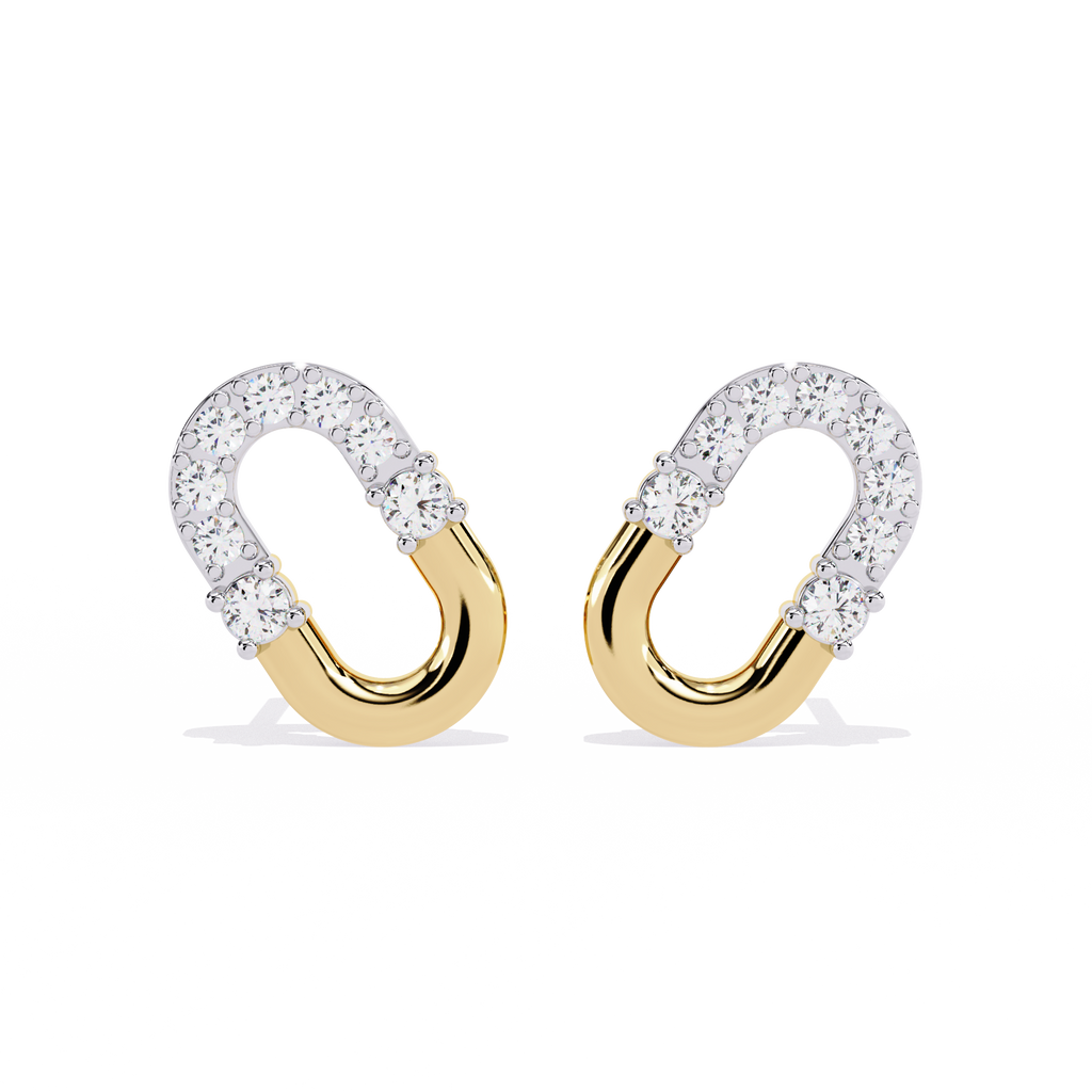 Gold Oval Link Diamond Stud Earrings