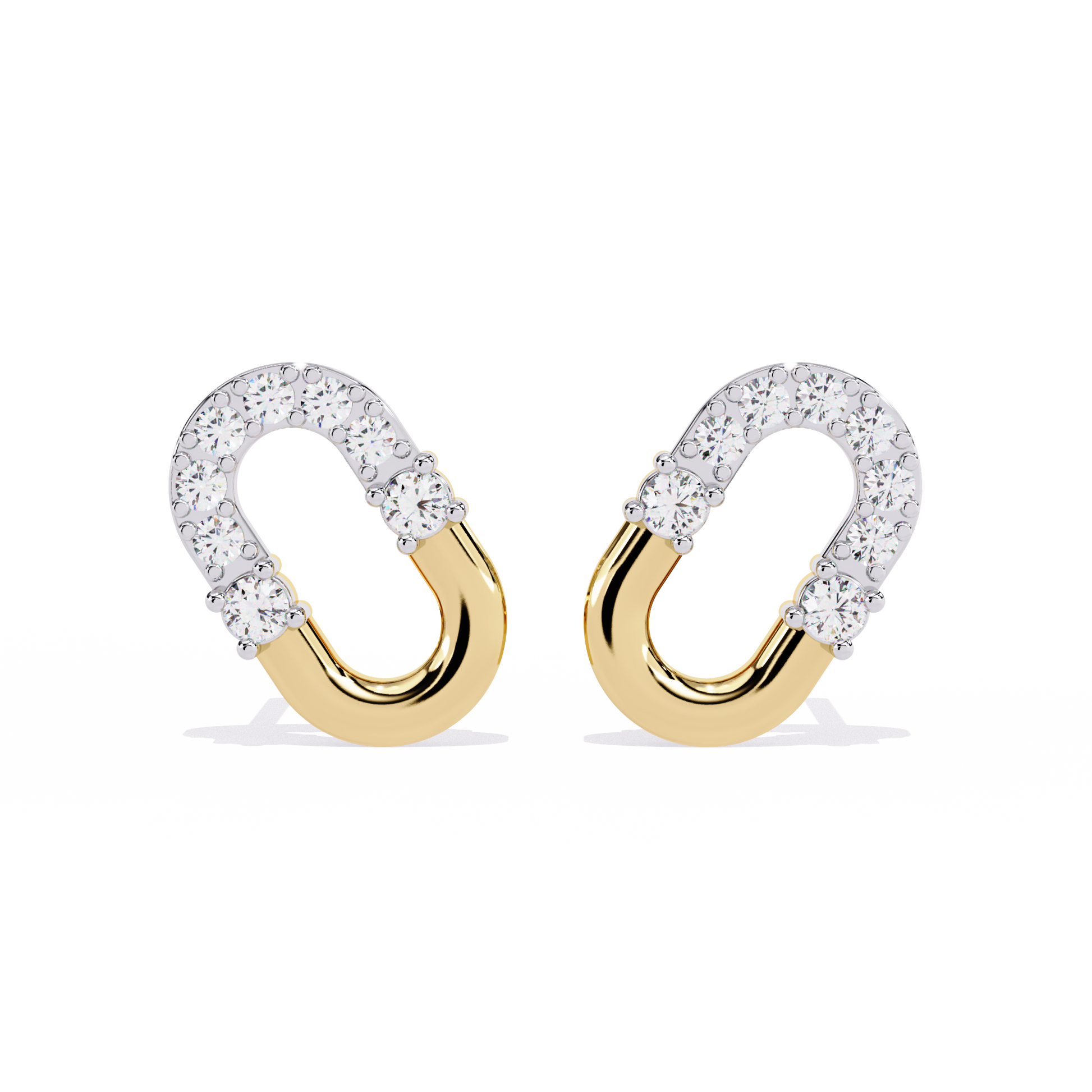 Gold Oval Link Diamond Stud Earrings