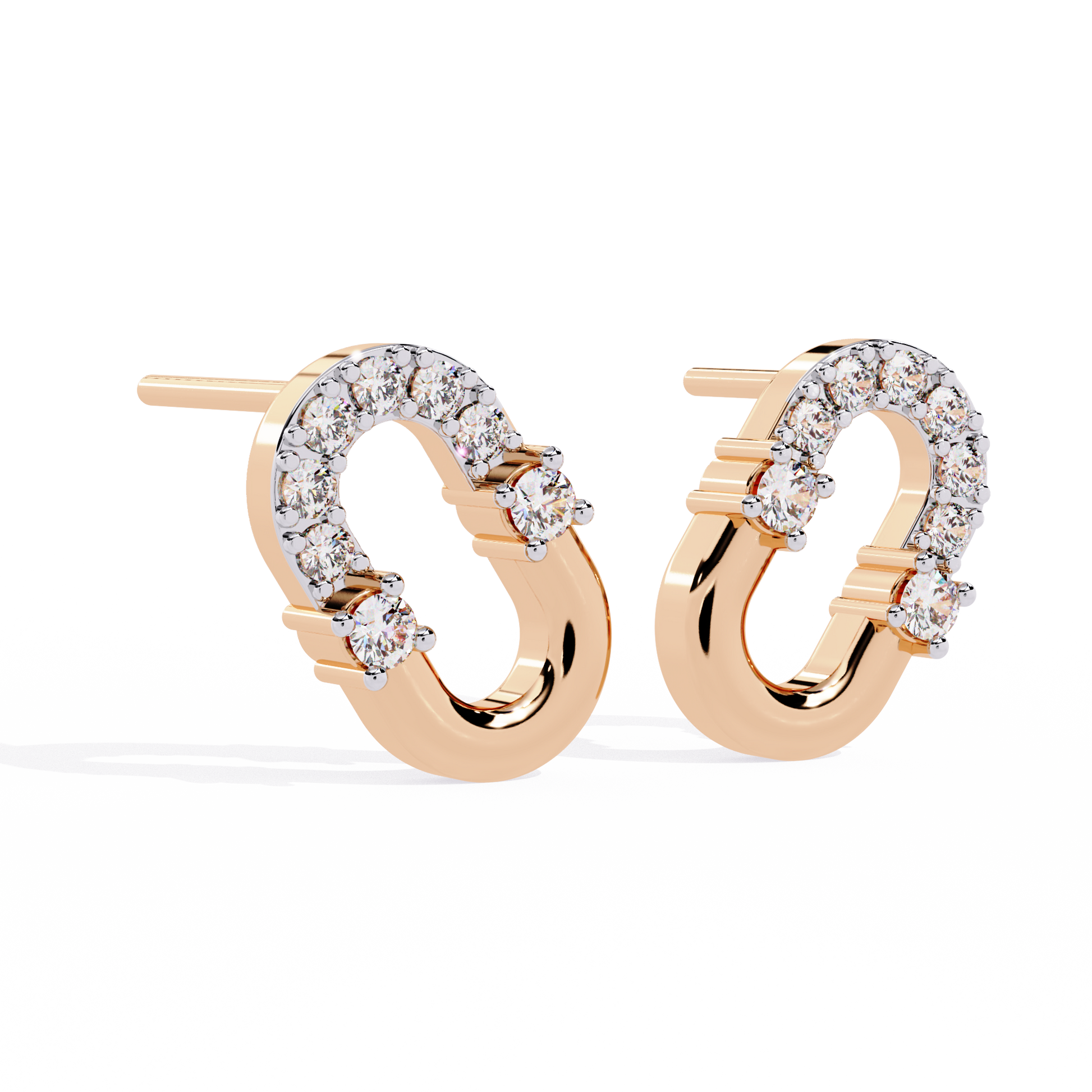 Gold Oval Link Diamond Stud Earrings