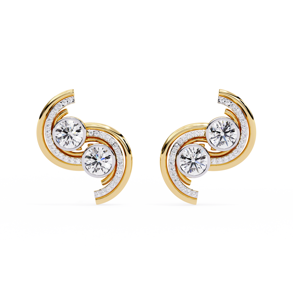 Gold Spiral Diamond Stud Earrings