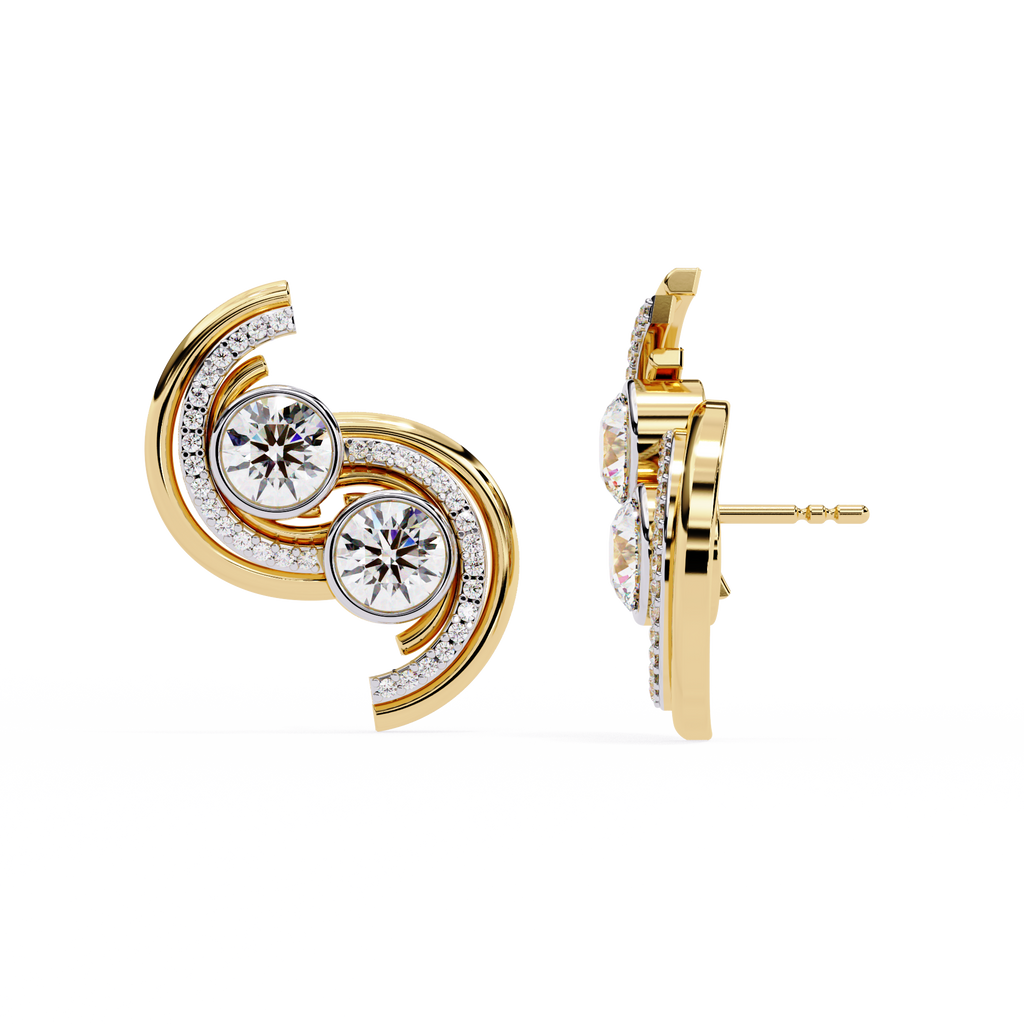 Gold Spiral Diamond Stud Earrings