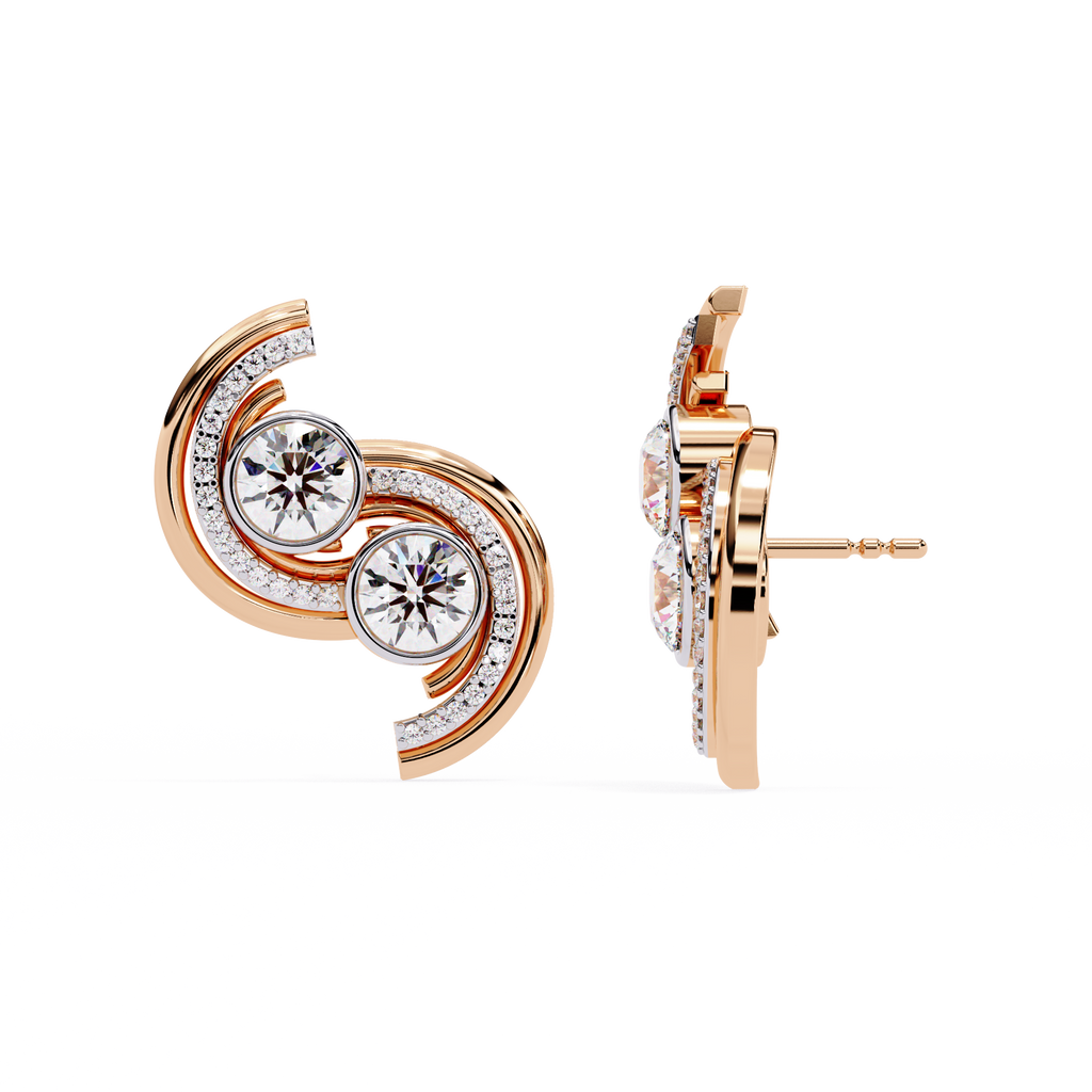 Gold Spiral Diamond Stud Earrings