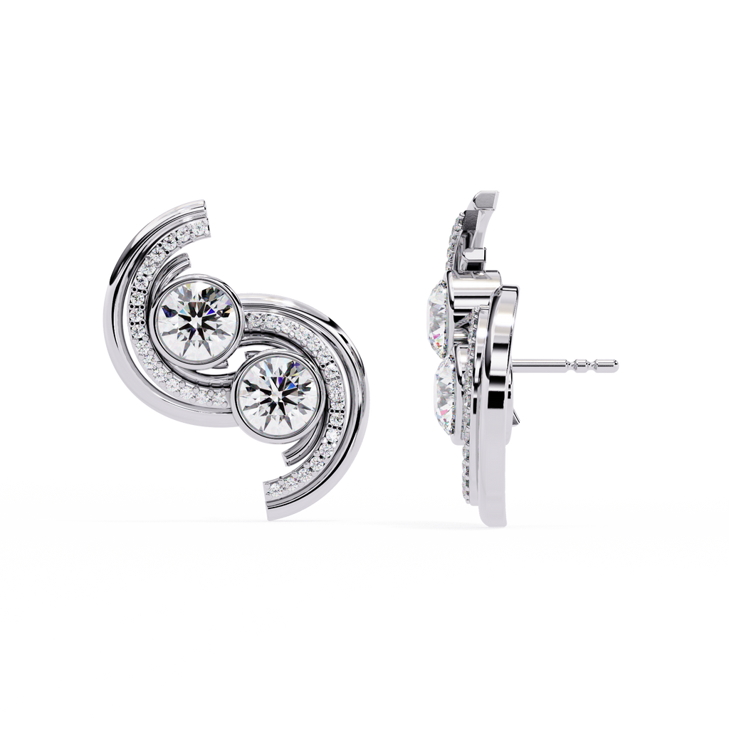Gold Spiral Diamond Stud Earrings