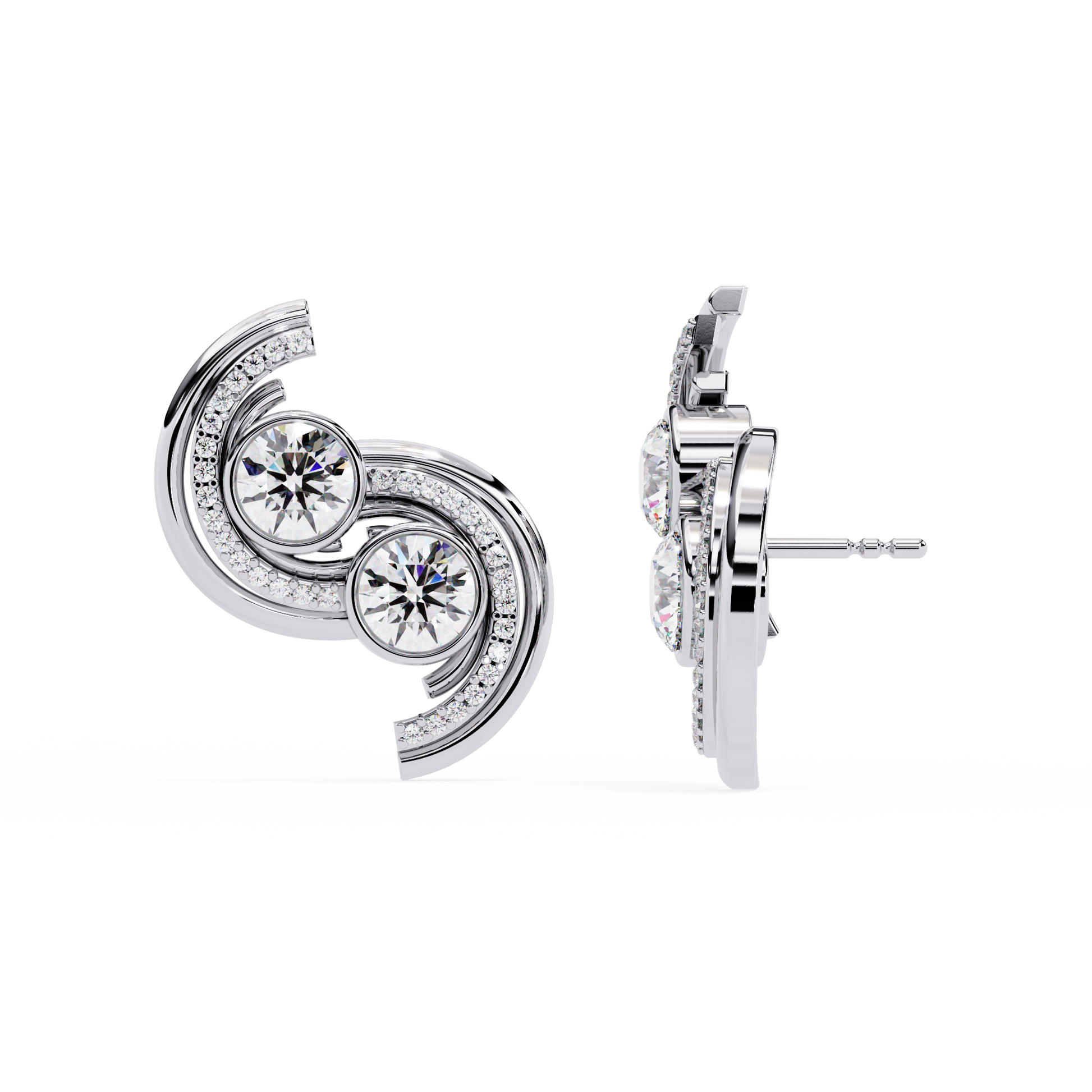 Gold Spiral Diamond Stud Earrings