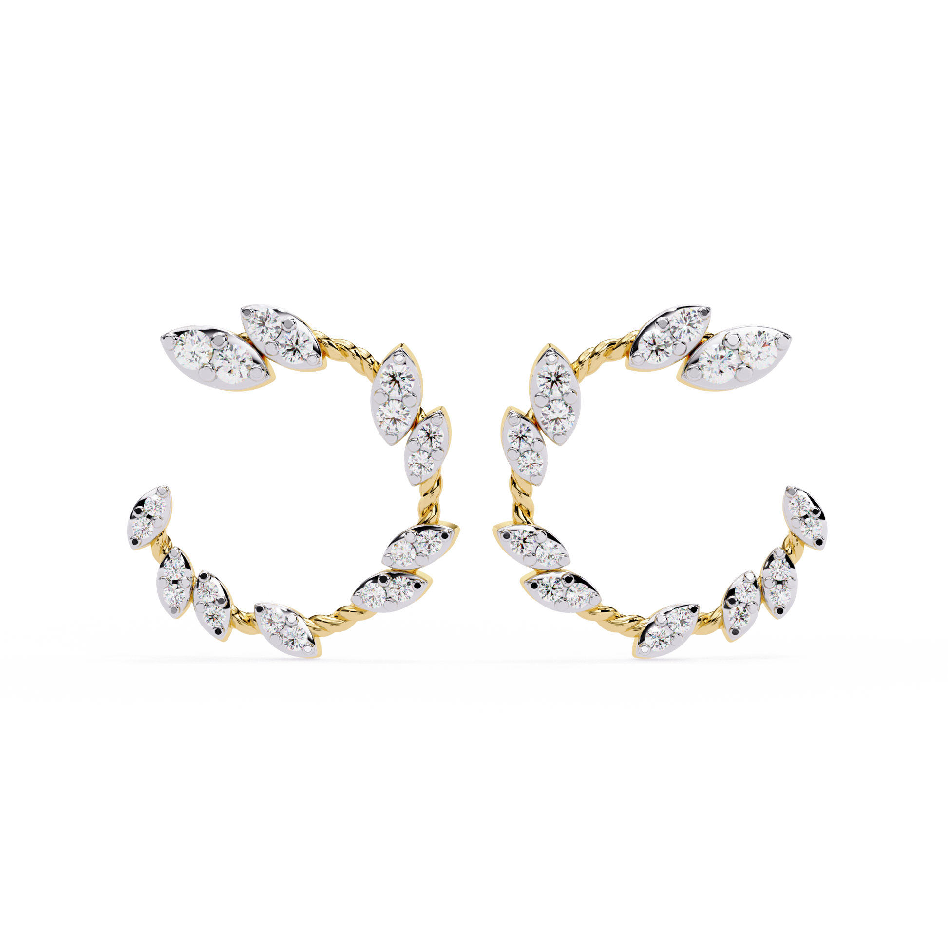 Gold Leaf Vine Diamond Stud Earrings