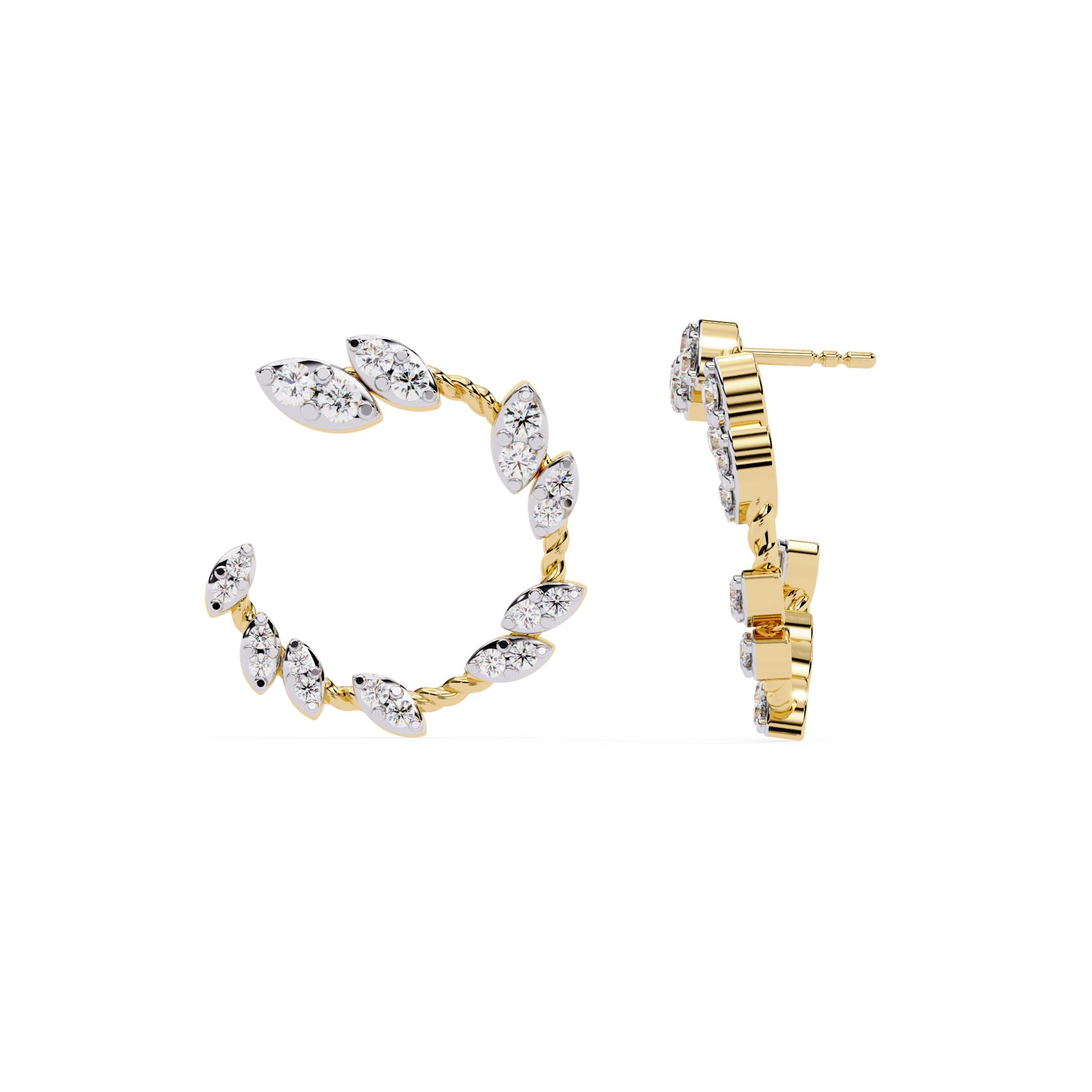 Gold Leaf Vine Diamond Stud Earrings