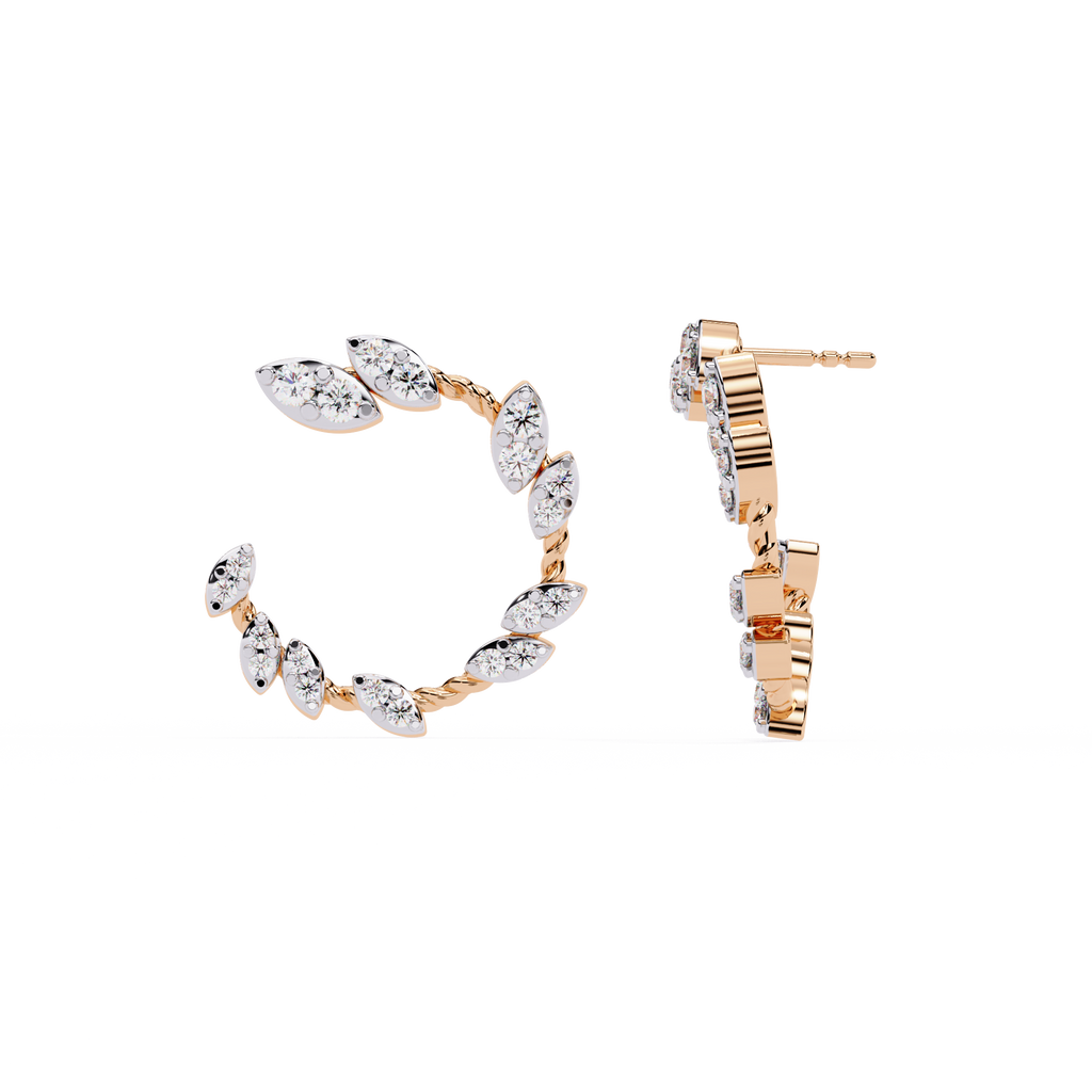 Gold Leaf Vine Diamond Stud Earrings
