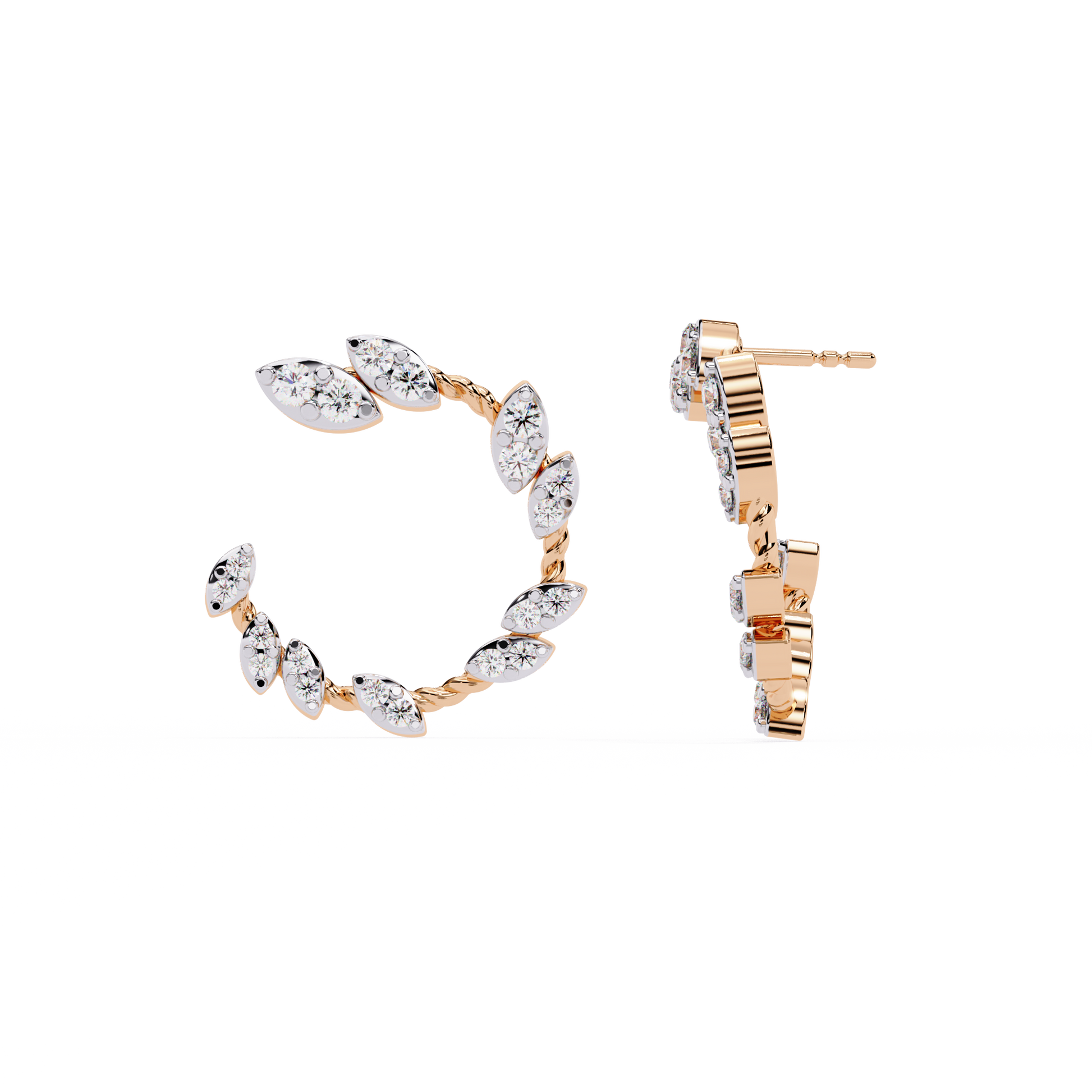 Gold Leaf Vine Diamond Stud Earrings