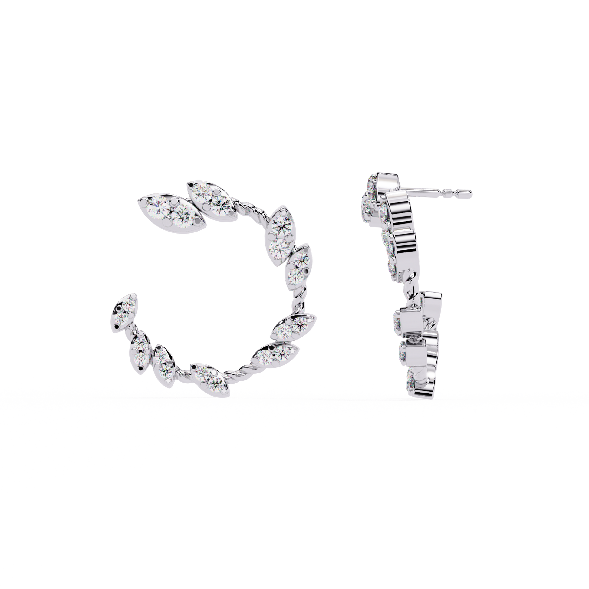 Gold Leaf Vine Diamond Stud Earrings