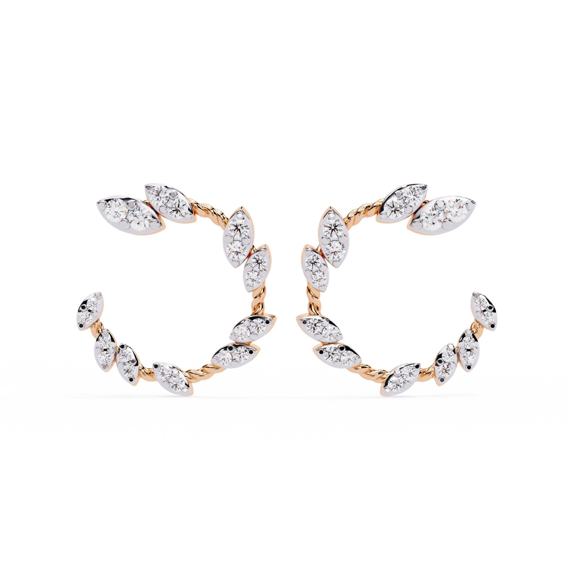 Gold Leaf Vine Diamond Stud Earrings