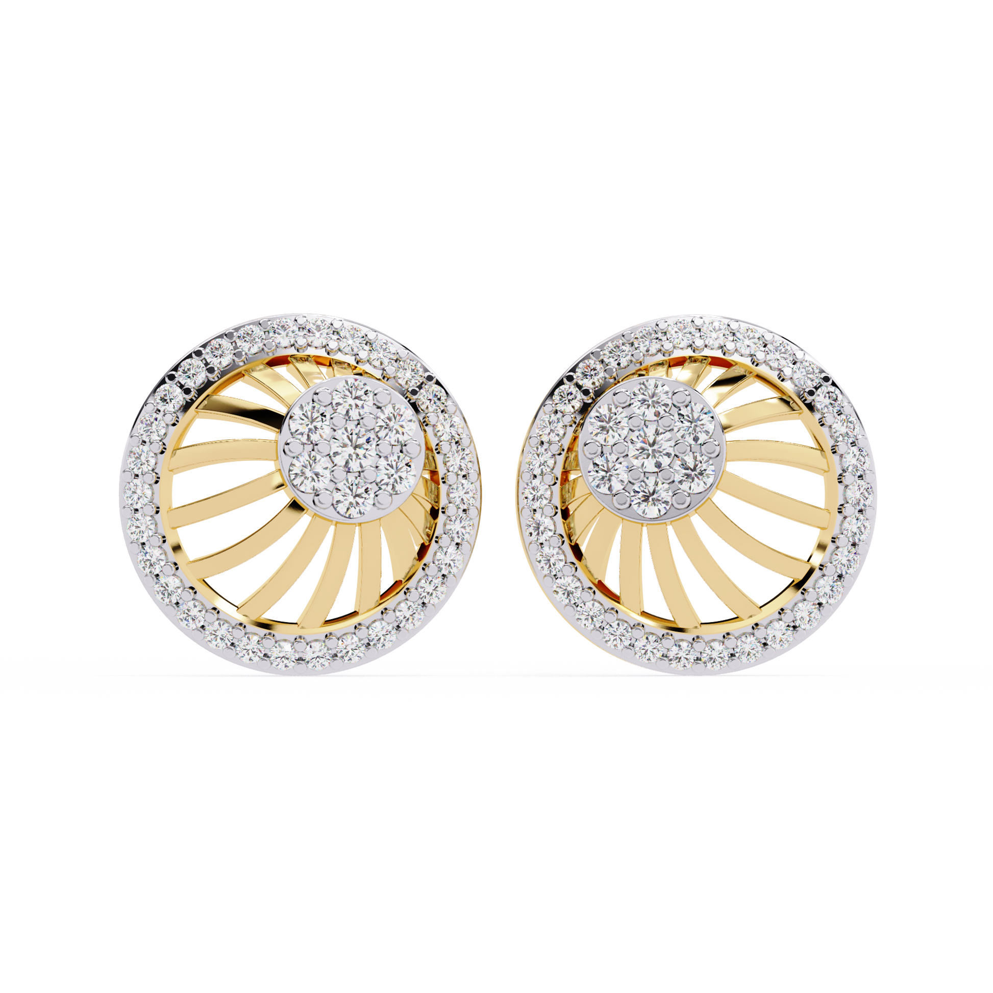Gold Sunburst Diamond Stud Earrings