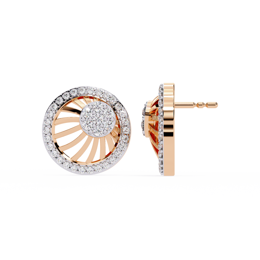 Gold Sunburst Diamond Stud Earrings