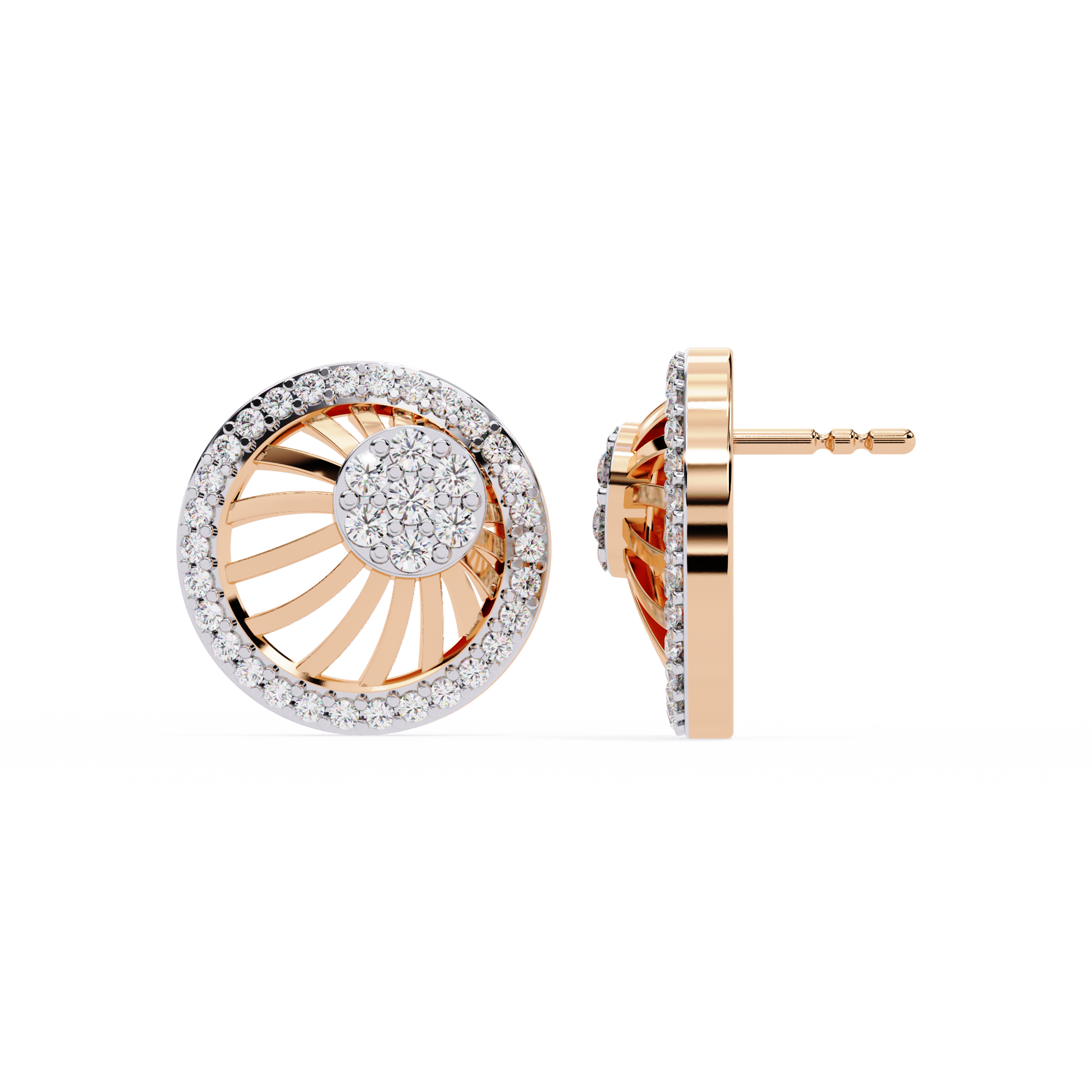 Gold Sunburst Diamond Stud Earrings