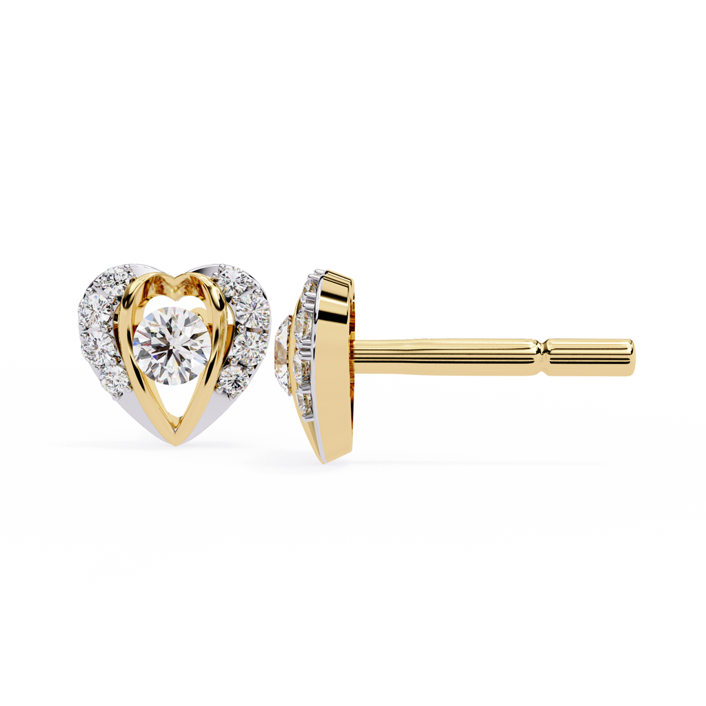 Gold Heart Diamond Stud Earrings