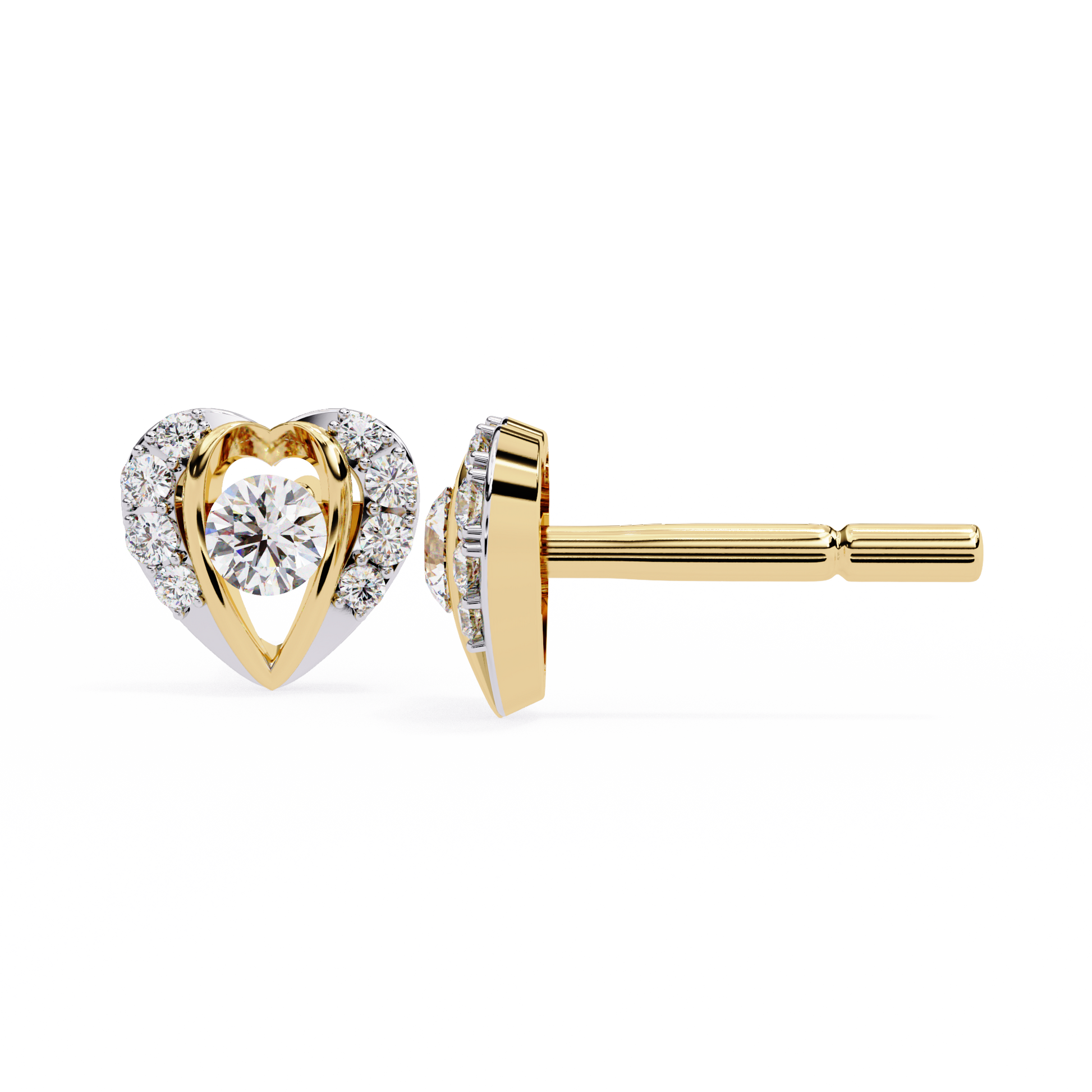 Gold Heart Diamond Stud Earrings
