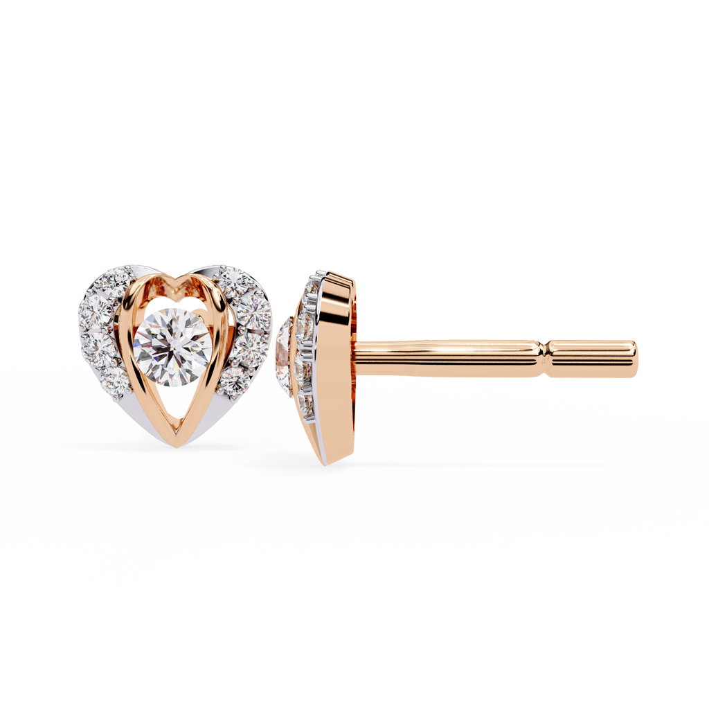 Gold Heart Diamond Stud Earrings