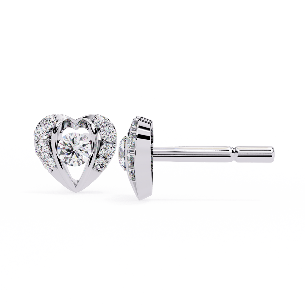 Gold Heart Diamond Stud Earrings