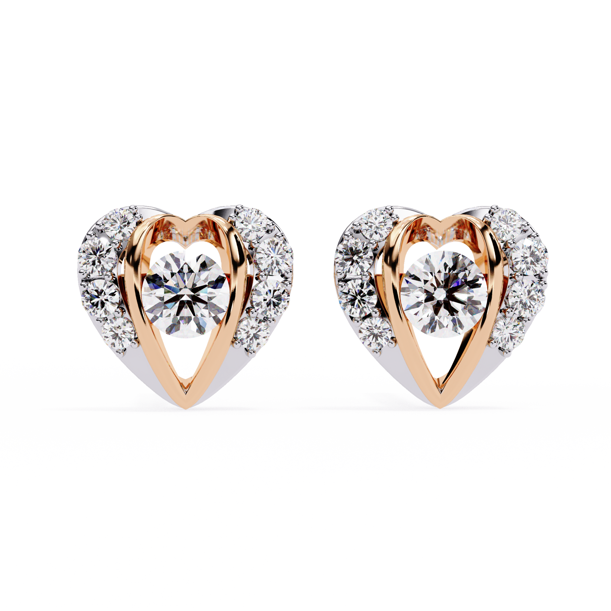 Gold Heart Diamond Stud Earrings