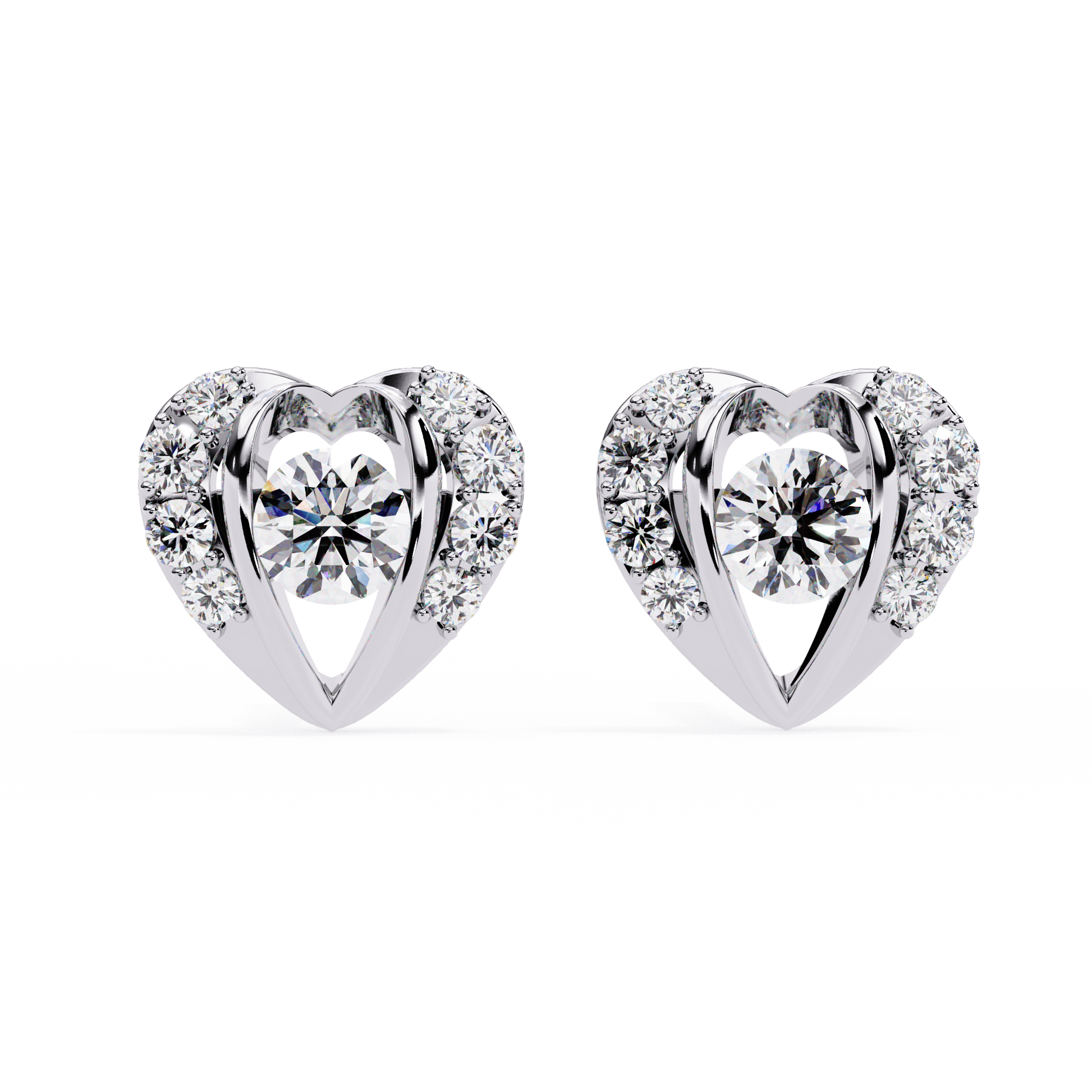 Gold Heart Diamond Stud Earrings