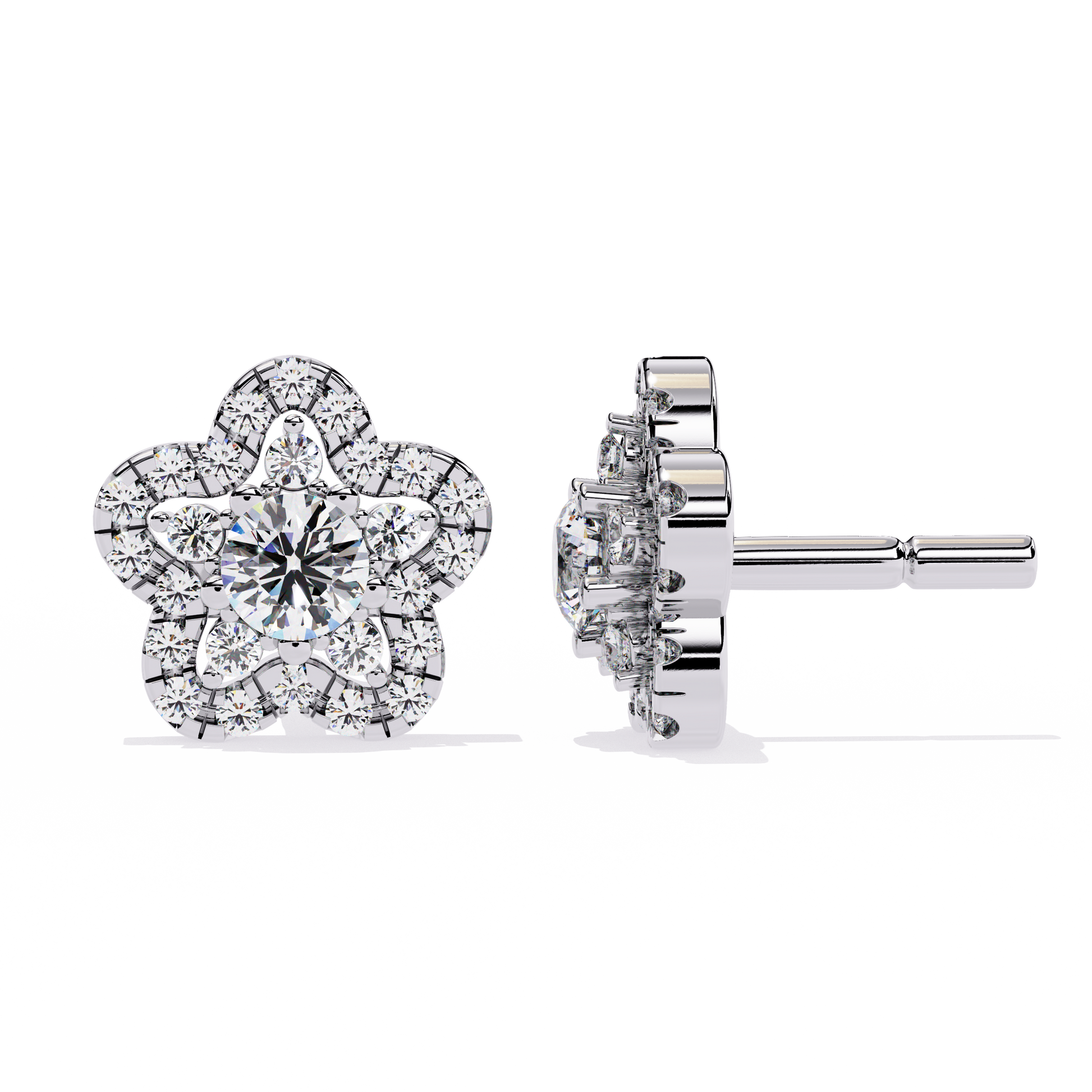 Gold Flower Diamond Stud Earrings