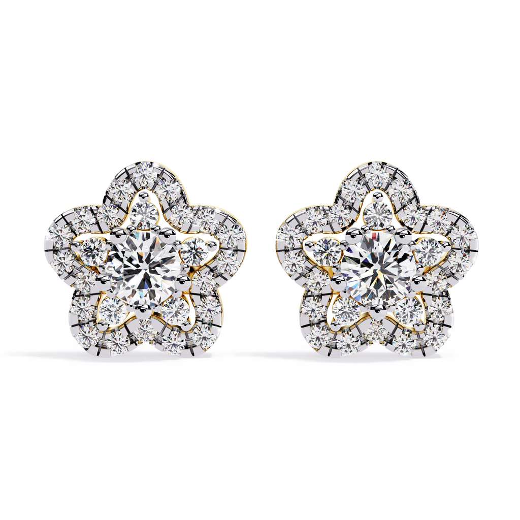 Gold Flower Diamond Stud Earrings