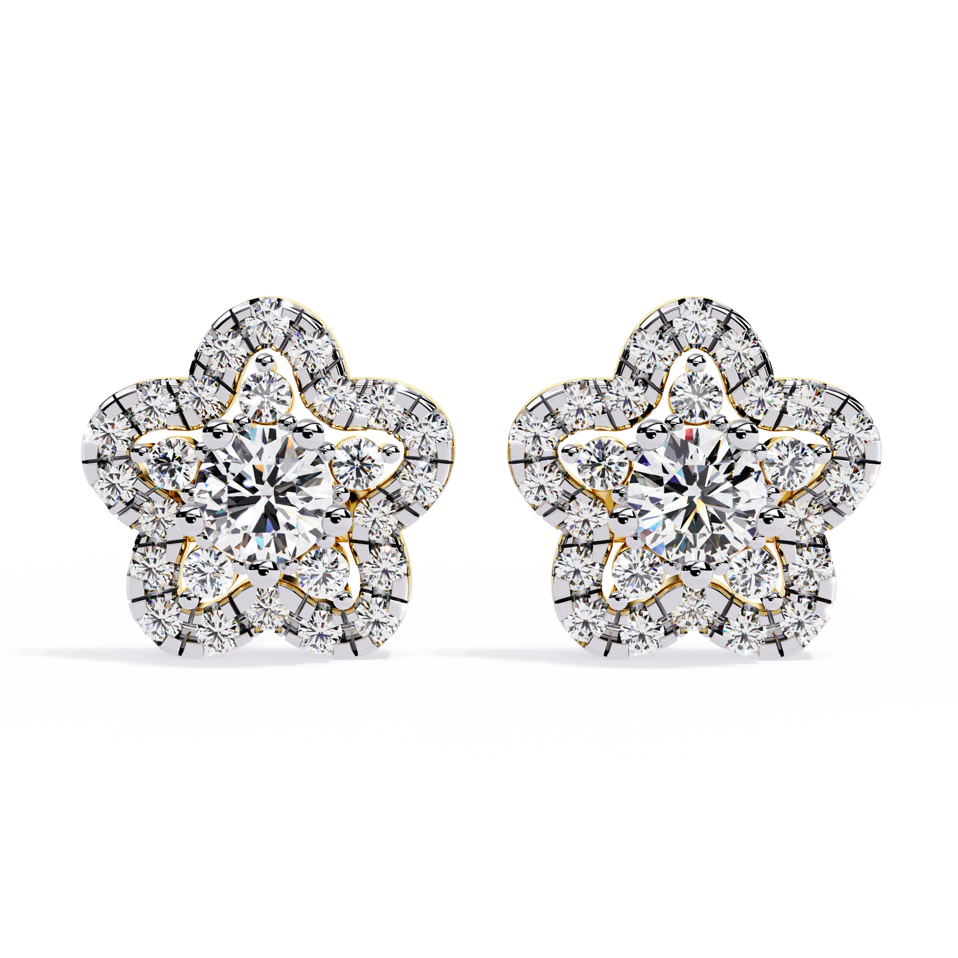 Gold Flower Diamond Stud Earrings