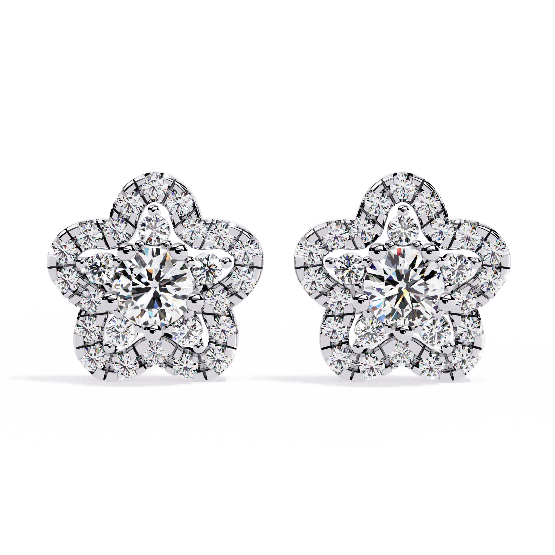 Gold Flower Diamond Stud Earrings