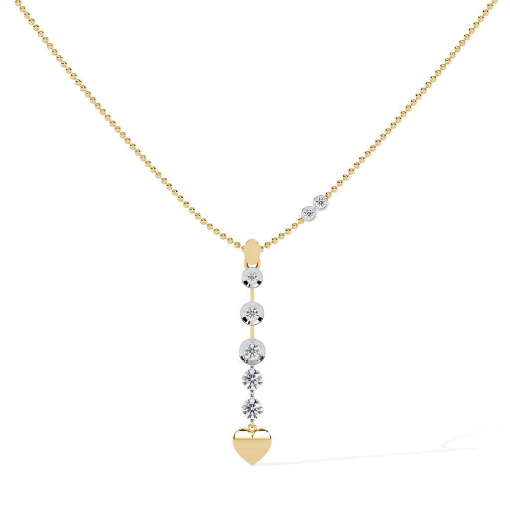 Vertical gold pendant with lab grown diamonds and heart drop – shop online in India