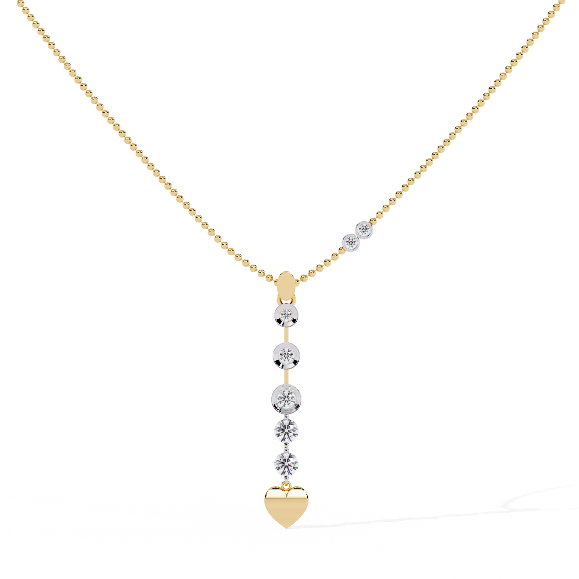 Vertical gold pendant with lab grown diamonds and heart drop – shop online in India