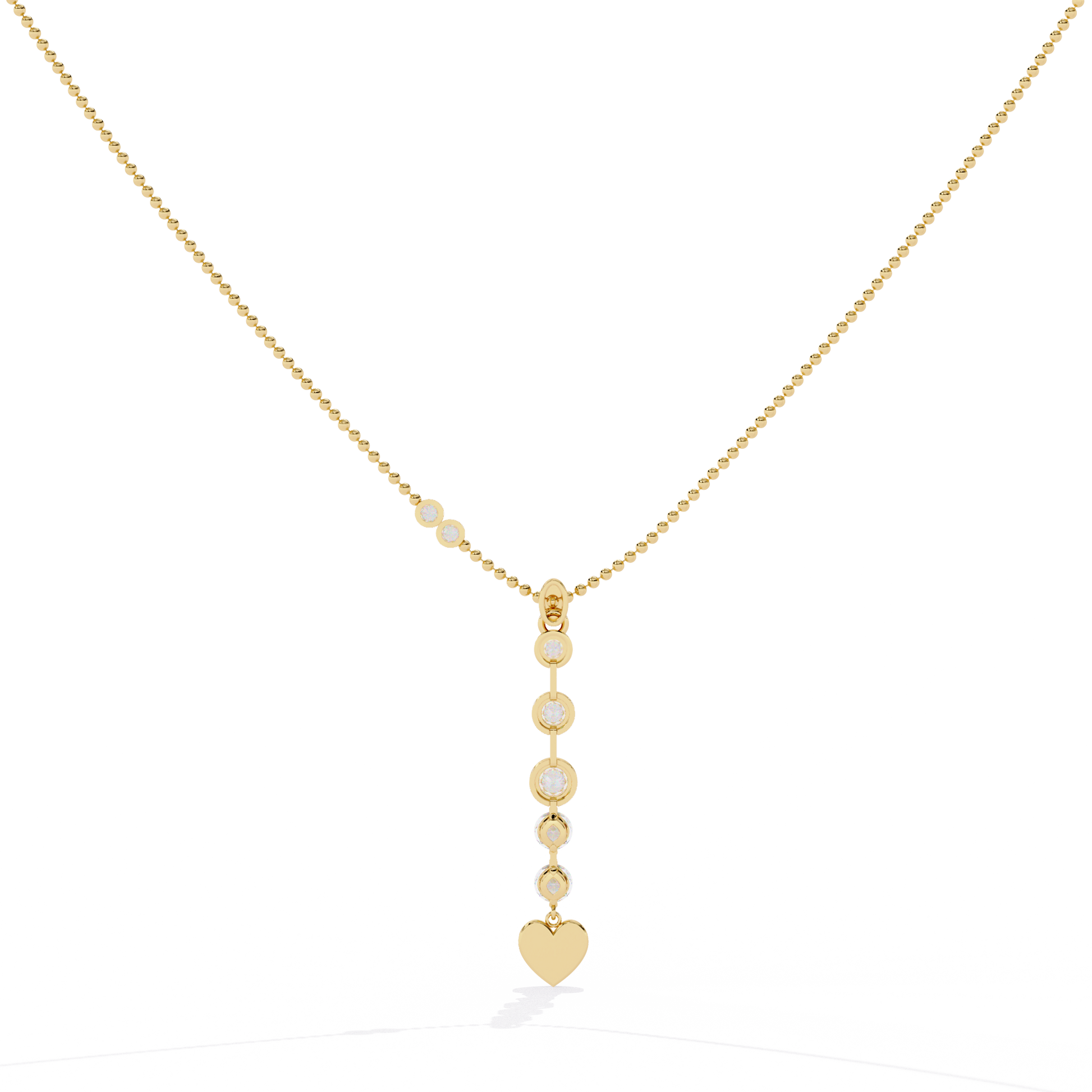 Yellow gold chain pendant with lab grown diamonds and heart charm – for sale in India